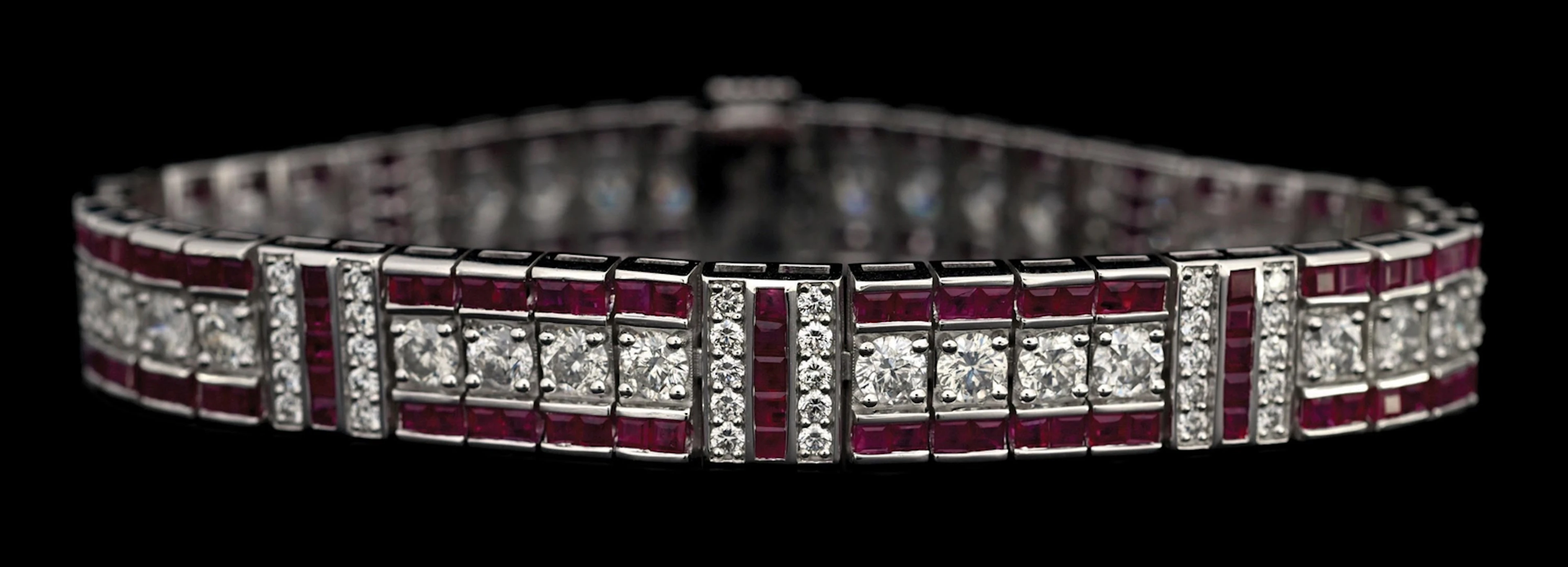 PLATINUM RUBY & DIAMOND BRACELET W/REPORT