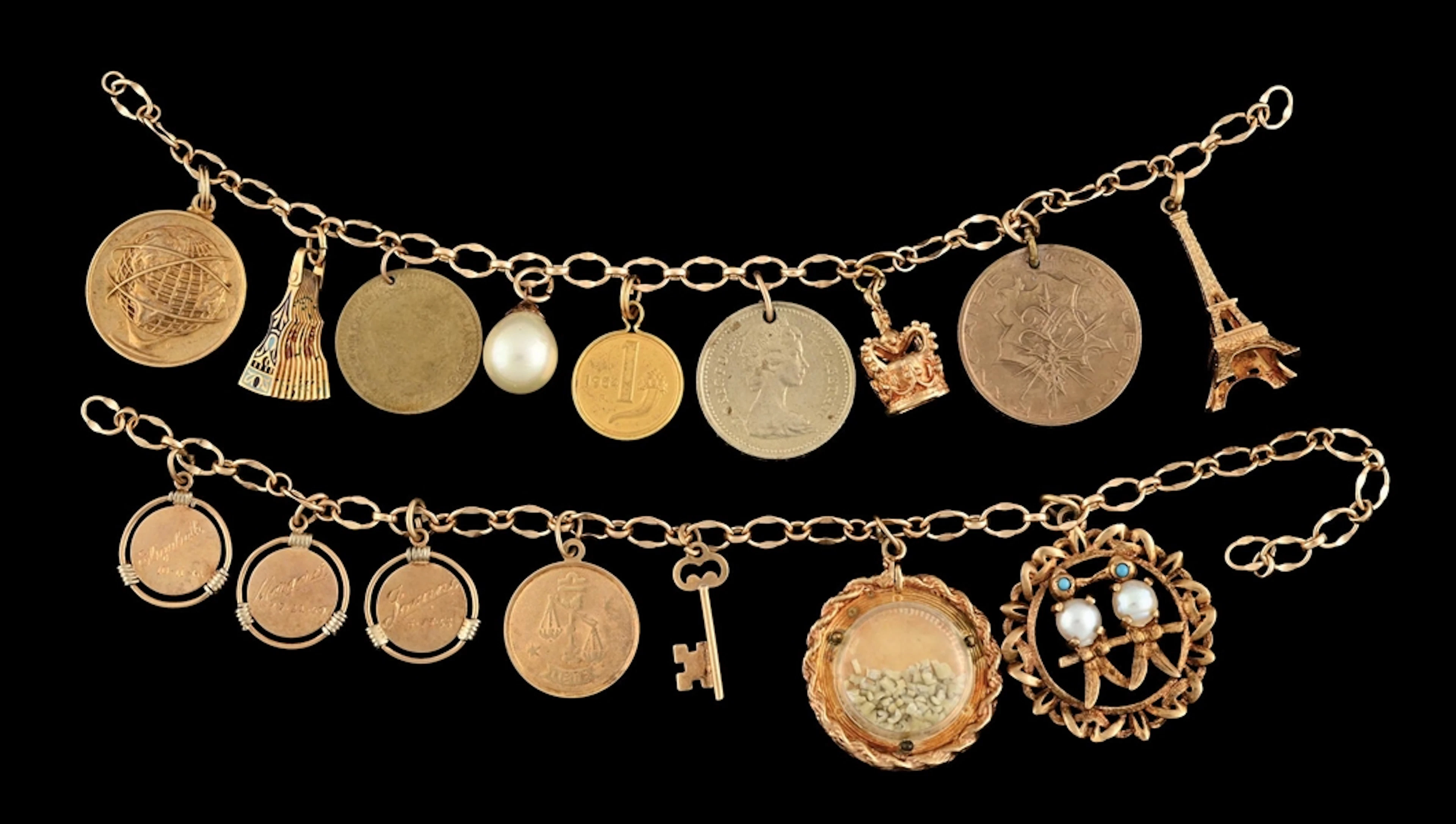 COLLECTION OF 2: VINTAGE GOLD CHARM BRACELETS