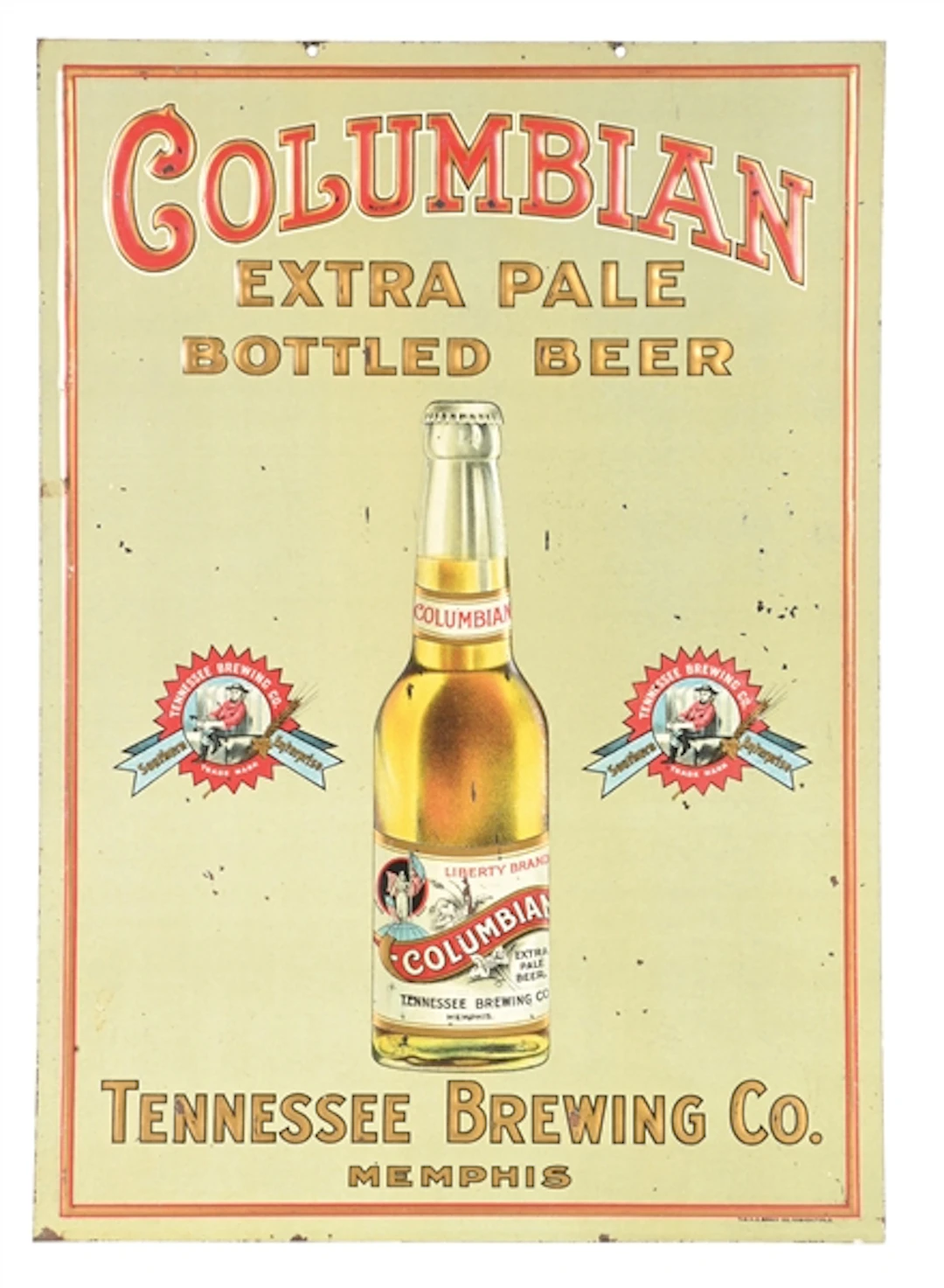 COLUMBIAN BOTTLED BEER EMBOSSED TIN SIGN
