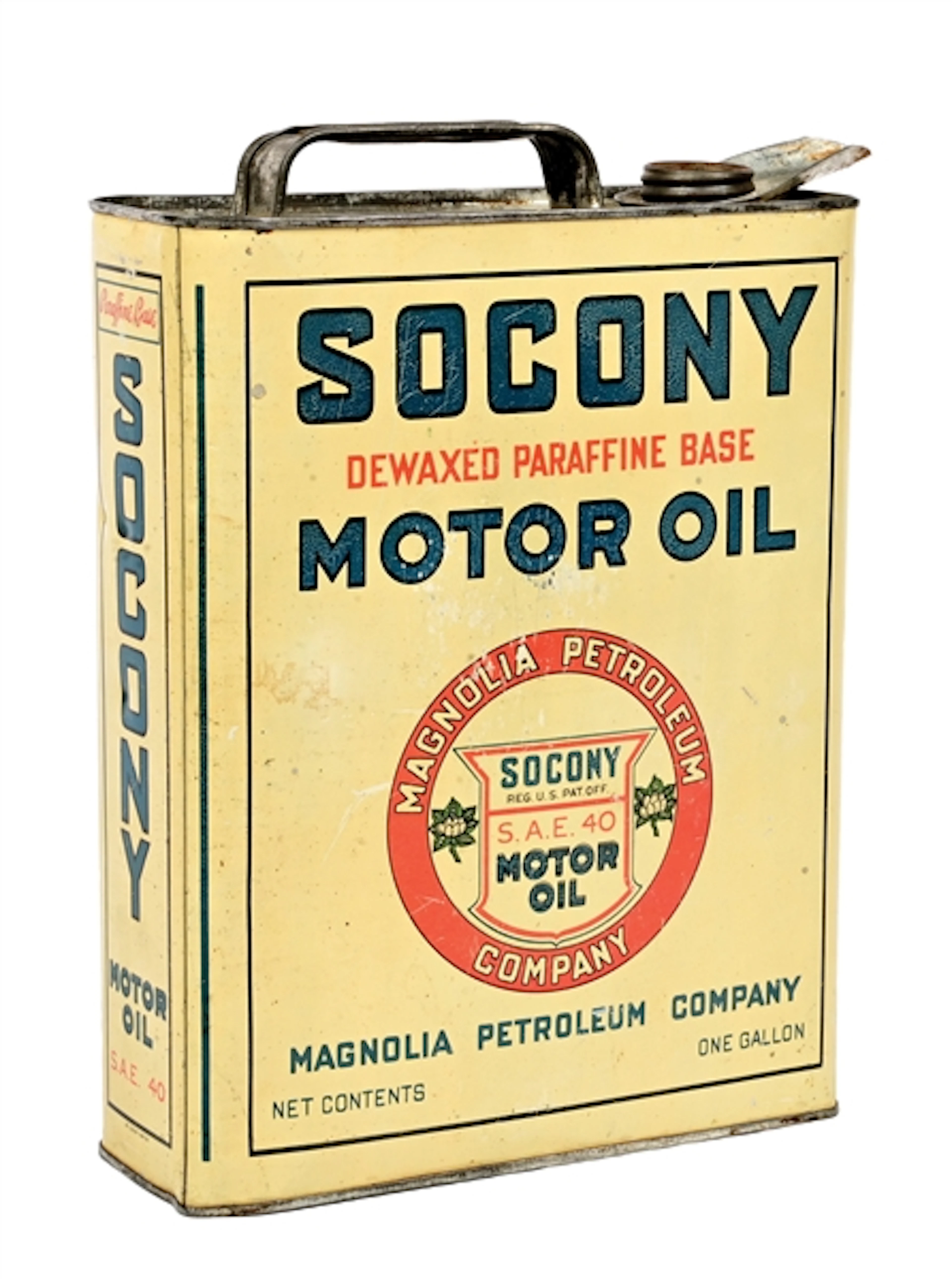 MAGNOLIA PETROLEUM COMPANY SOCONY MOTOR OIL ONE GALLON CAN W/ FLOWER