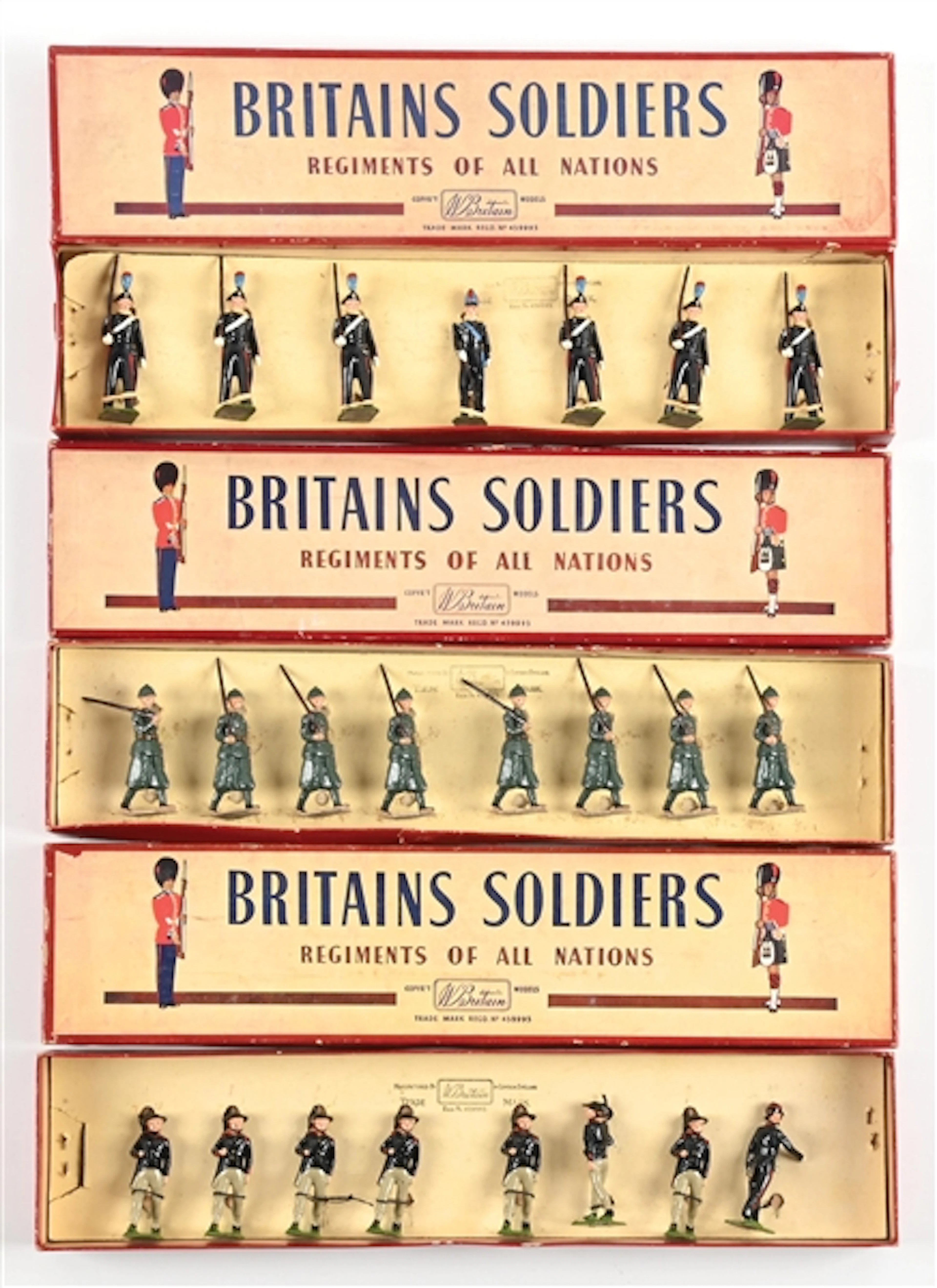 LOT OF 3: W. BRITAIN ITALIAN INFANTRY TOY SOLDIER SETS IN ORIGINAL BOXES