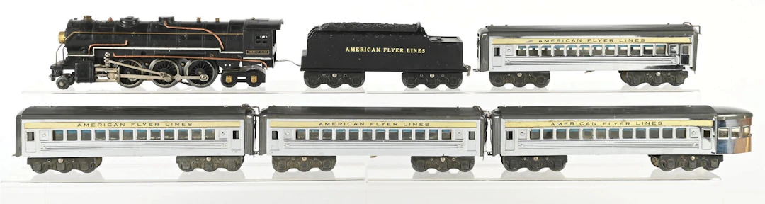 AMERICAN FLYER PREWAR O. GAUGE HUDSON STEAM LOCOMOTIVE PASSENGER SET