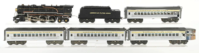 AMERICAN FLYER PREWAR O. GAUGE HUDSON STEAM LOCOMOTIVE PASSENGER SET