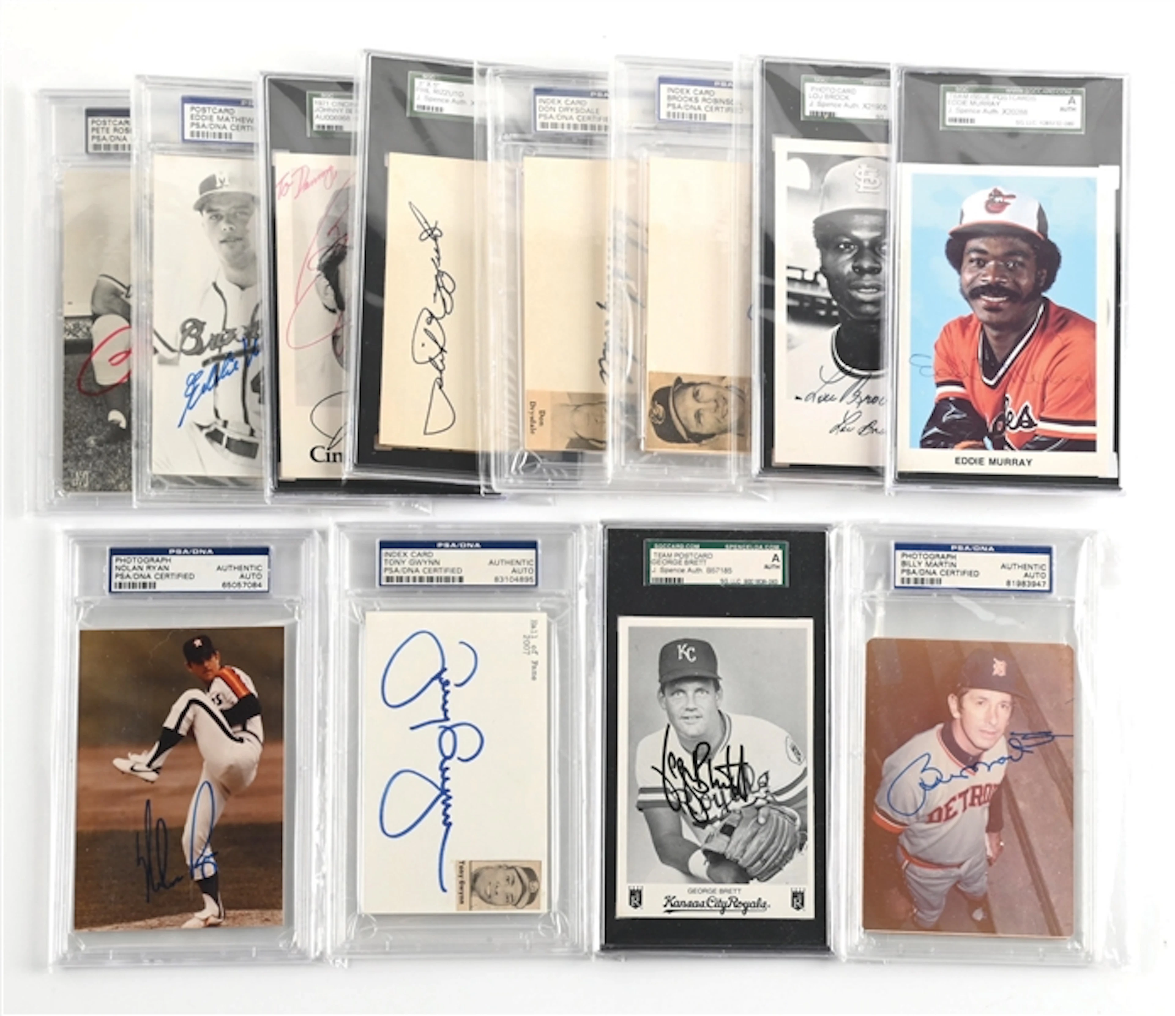 LOT OF 12: SIGNED AND GRADED BASEBALL PHOTOGRAPHS AND POSTCARDS