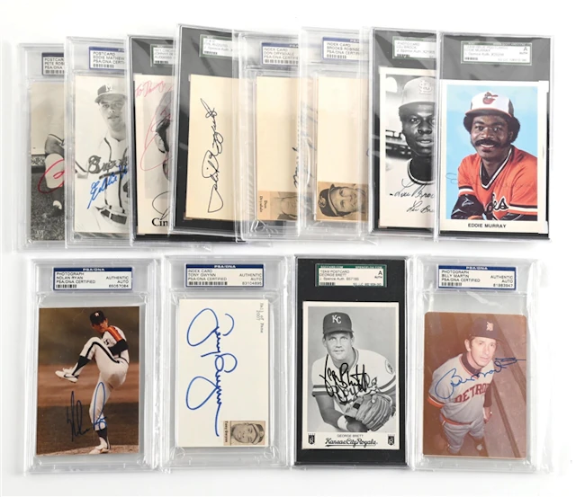 LOT OF 12: SIGNED AND GRADED BASEBALL PHOTOGRAPHS AND POSTCARDS