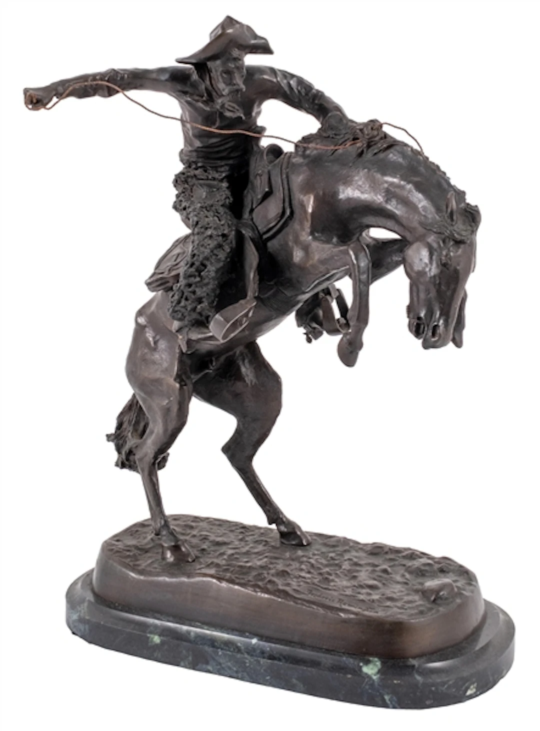 BRONZE COWBOY ON HORSE BRONZE STATUE