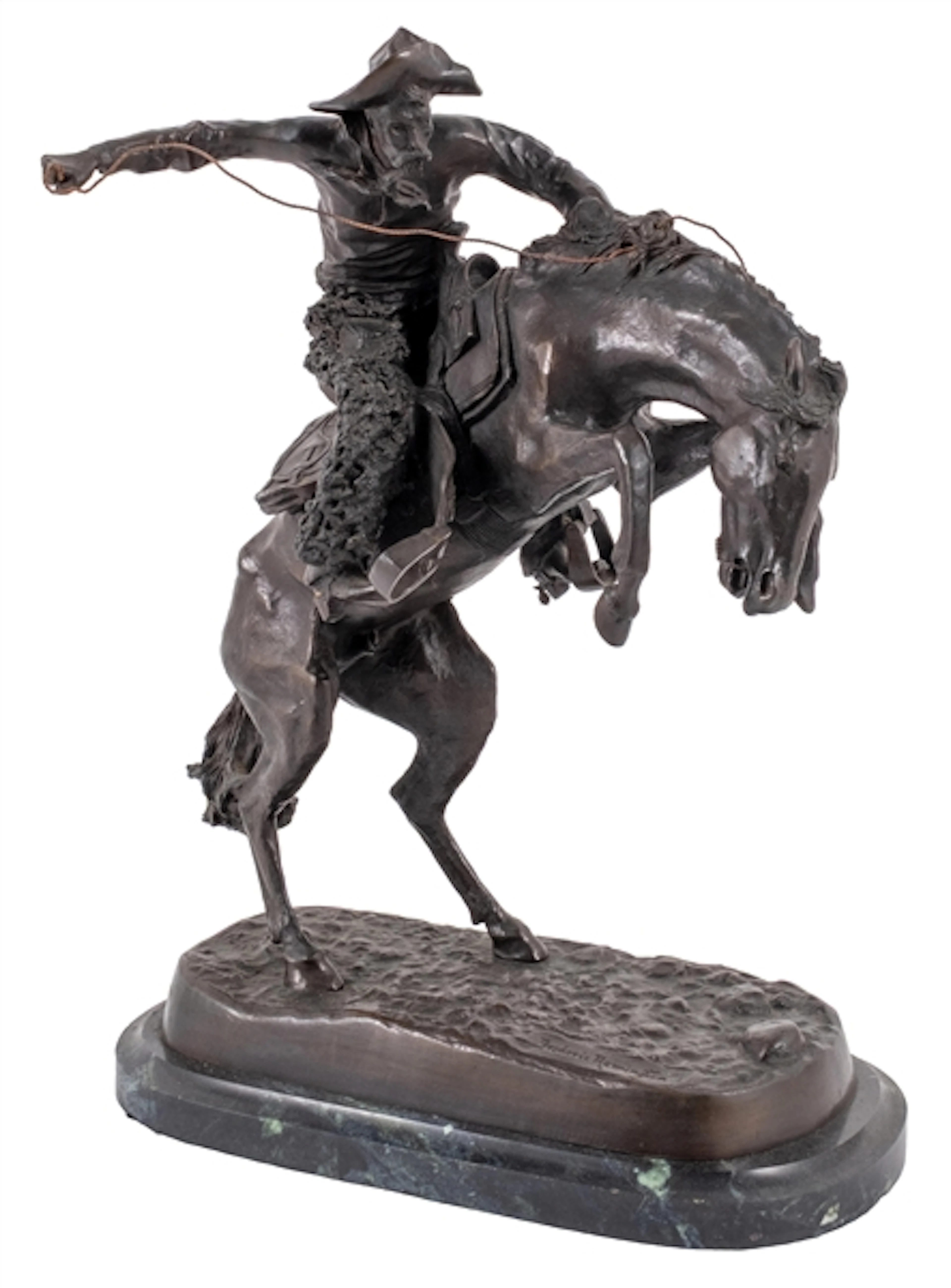 BRONZE COWBOY ON HORSE BRONZE STATUE