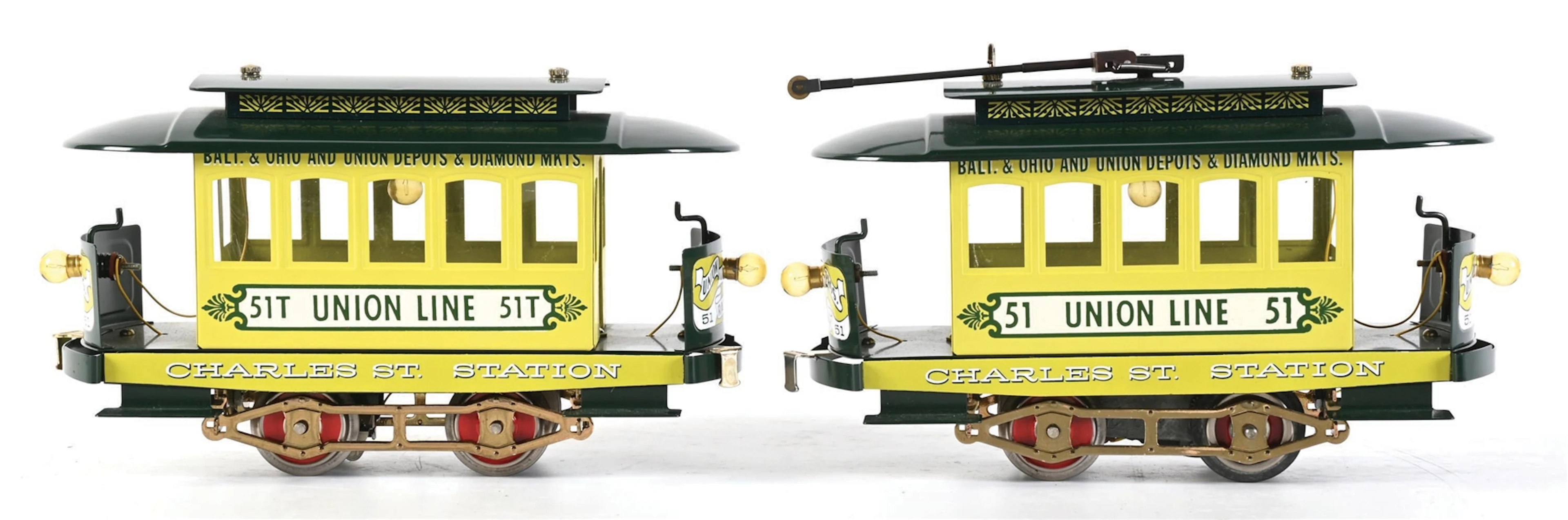 LOT OF 2: MCCOY STD-GA. 51 & 51T UNION LINE CHARLES ST. STATION TROLLEY