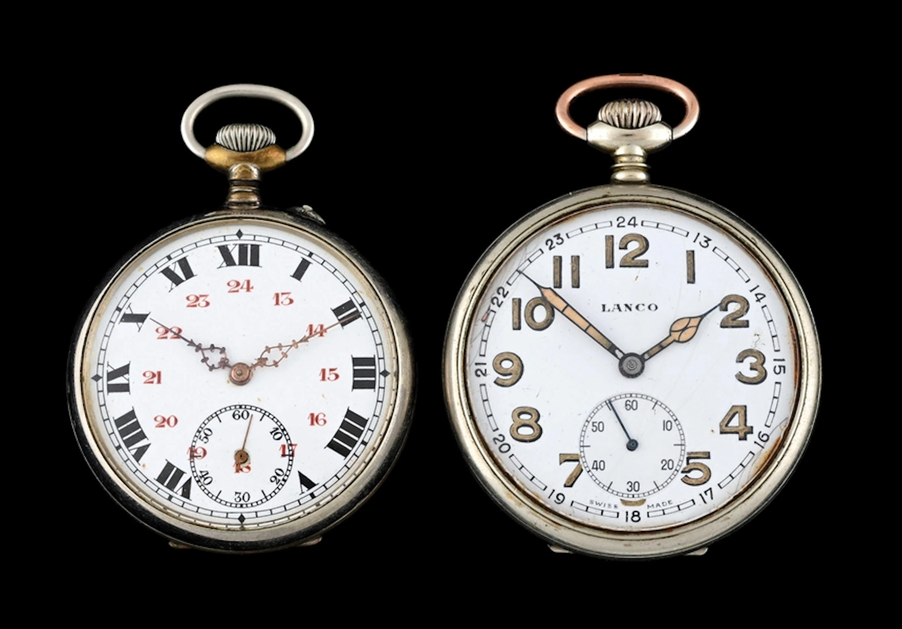 COLLECTION OF 2: NICKEL SILVER O/F POCKET WATCHES W/GERMAN ENGRAVINGS