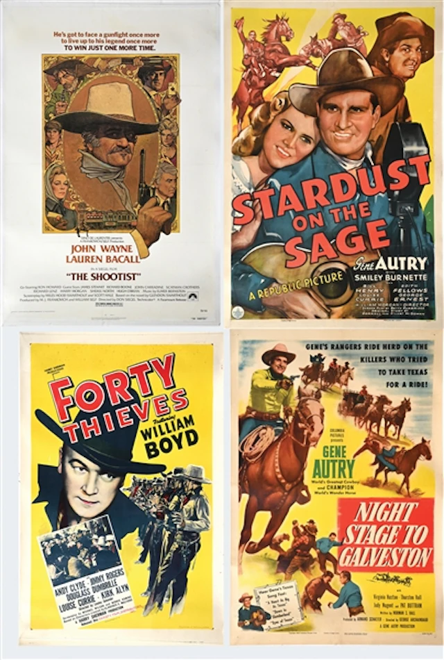 LOT OF 4: WESTERN THEME MOVIE POSTERS ON CANVAS BACKING