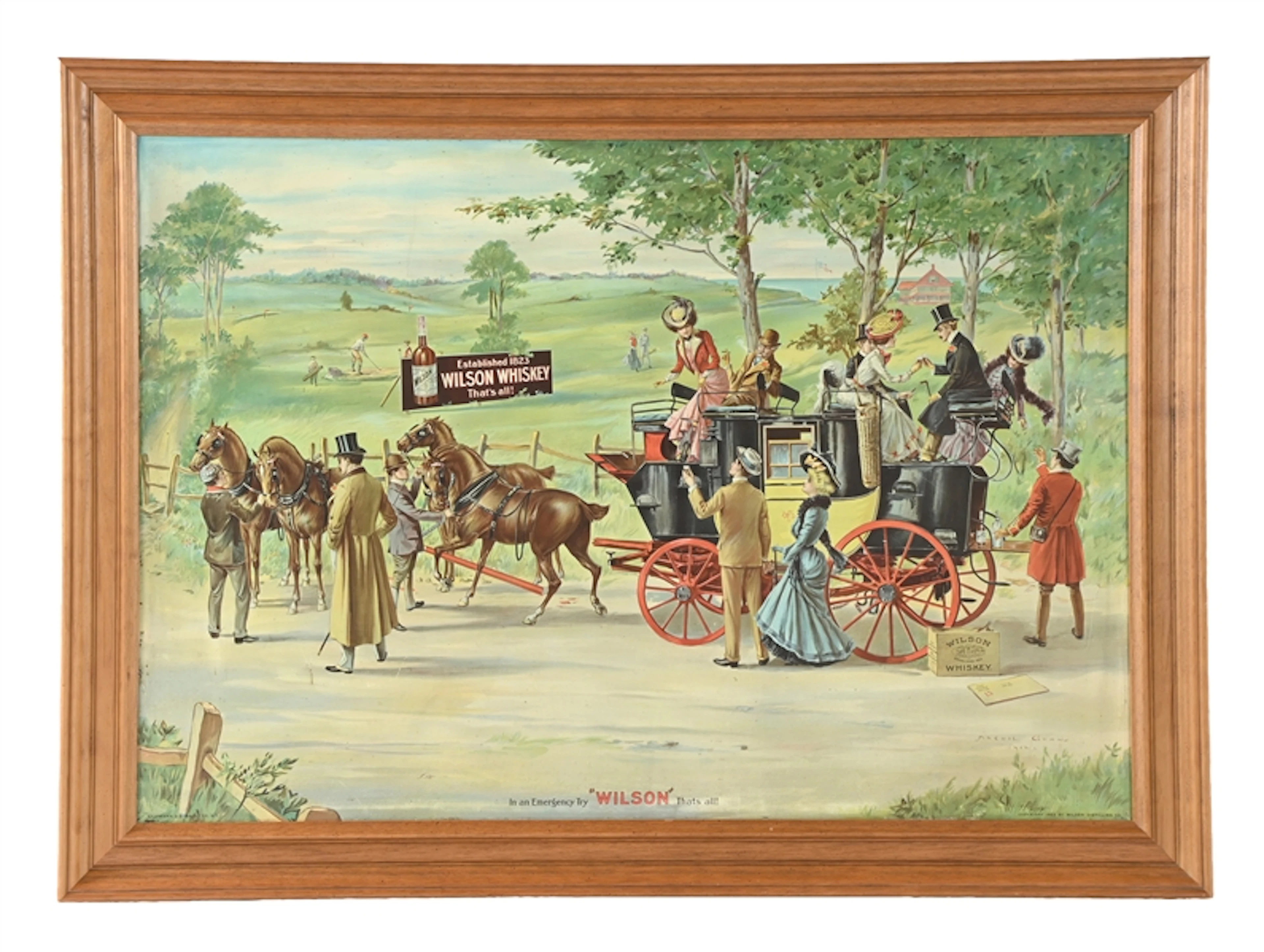 KAUFMANN & STRAUSS CO. N.Y. "WILSON" WHISKEY FRAMED TIN-LITHO ADVERTISING SIGN