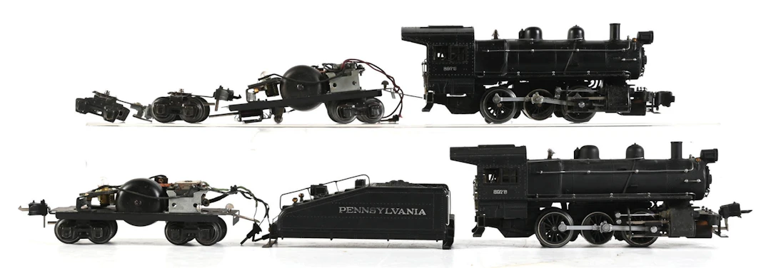 LOT OF 2: LIONEL 0-GA. SEMI-SCALE SWITCHERS WITH TENDERS AND PARTS