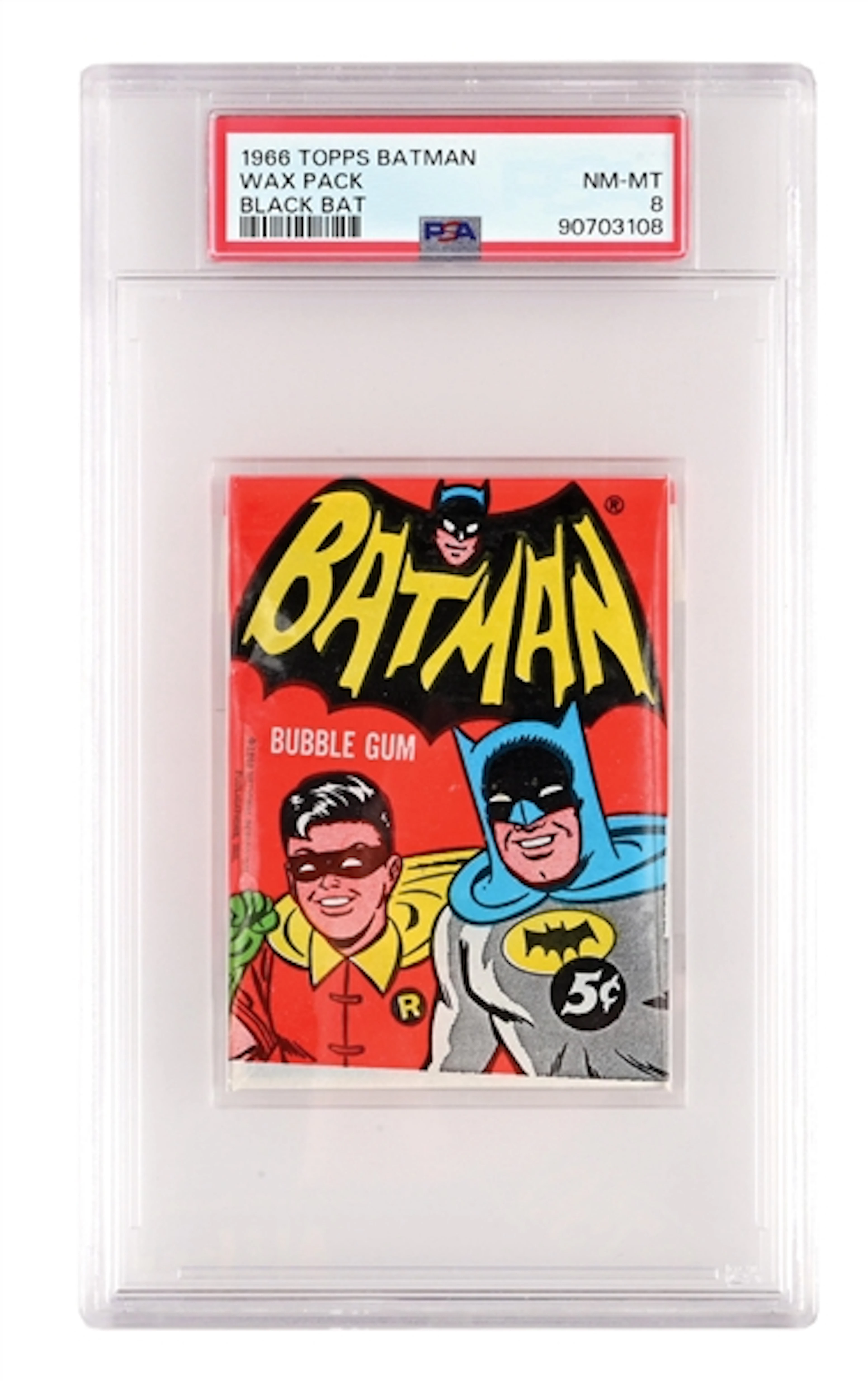 1966 TOPPS BATMAN BLACK BAT CELLO WAX PACK PSA 8