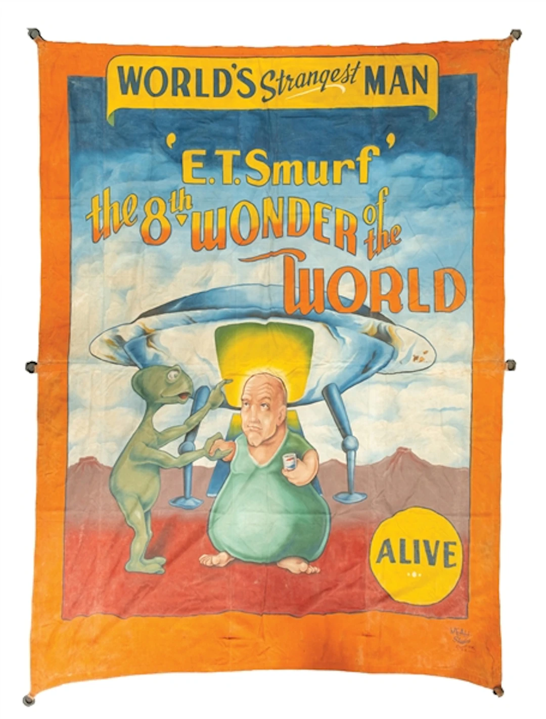 WORLDS STRANGEST MAN "E.T. SMURF" CANVAS CIRCUS BANNER