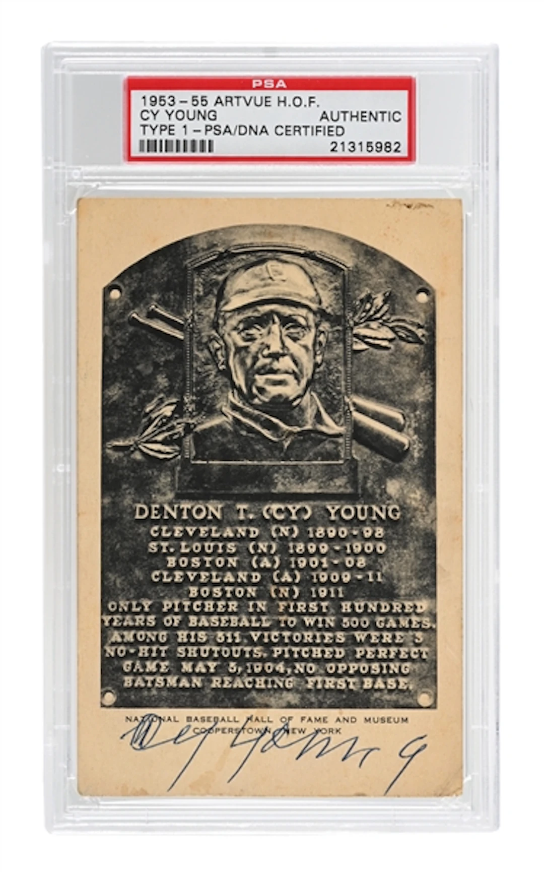 CY YONG SIGNED ARTVUE TYPE 1 H.O.F. PLAQUE PSA/DNA