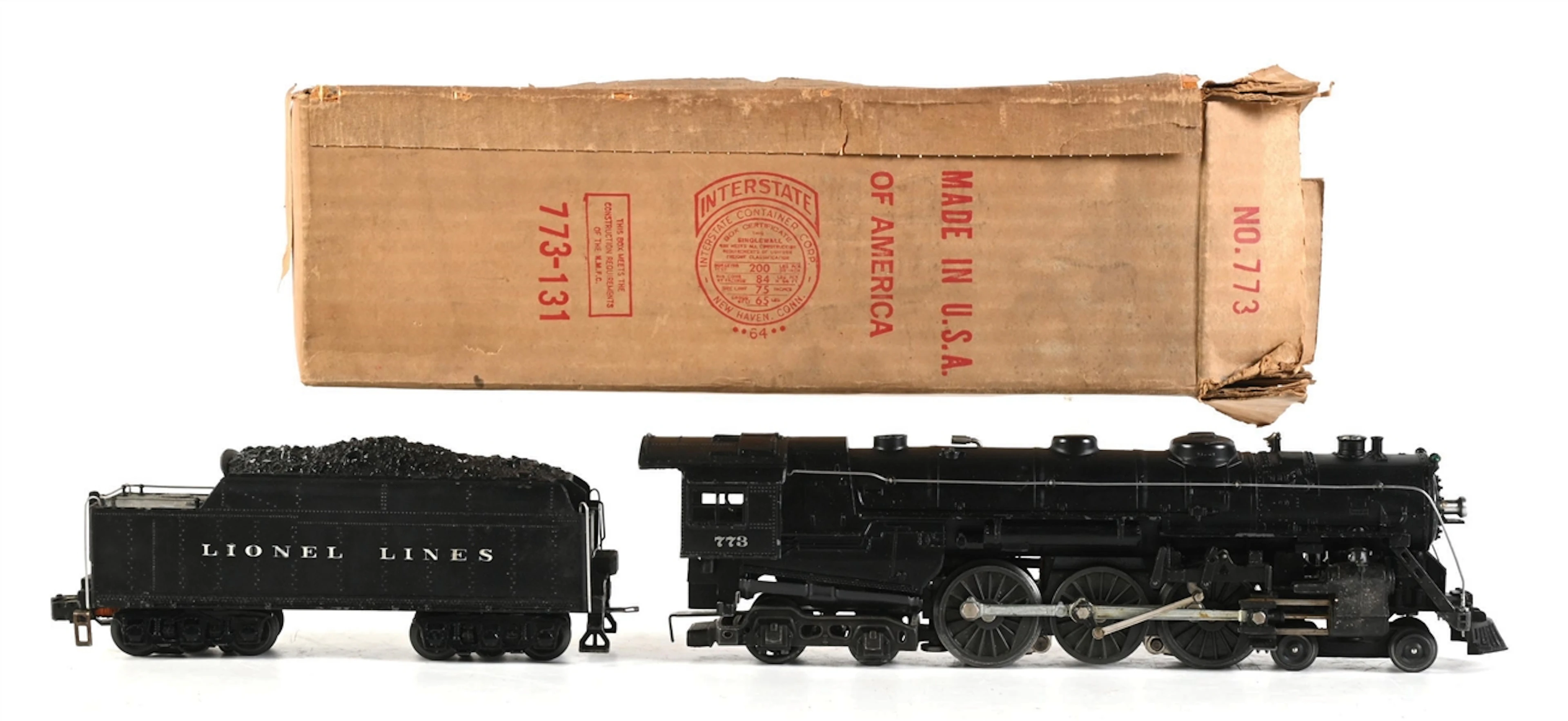 POST-WAR LIONEL O-GA. NO. 773 HUDSON STEAM LOCOMOTIVE AND TENDER