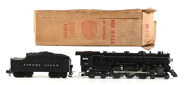 POST-WAR LIONEL O-GA. NO. 773 HUDSON STEAM LOCOMOTIVE AND TENDER