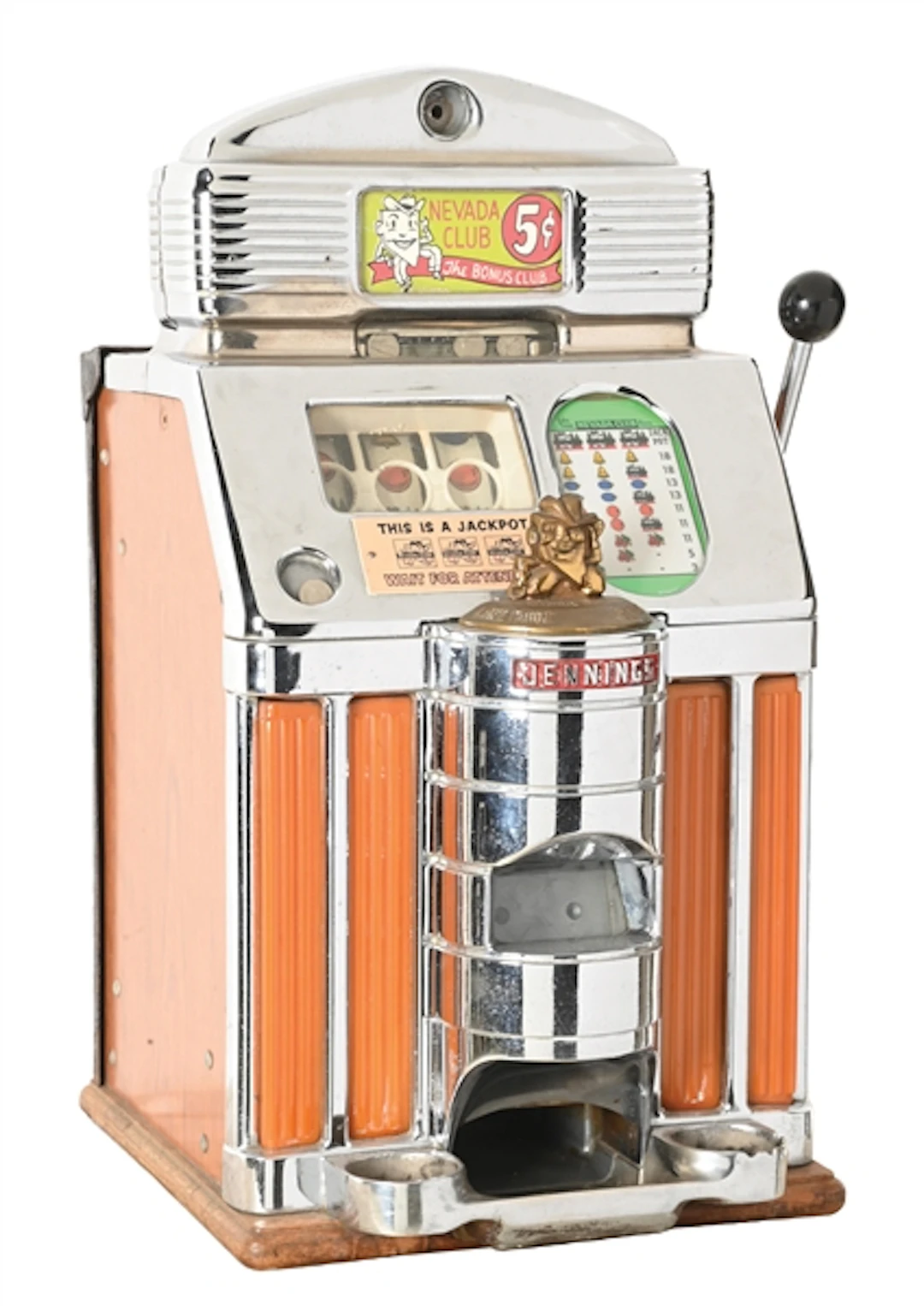 5¢ JENNINGS NEVADA CLUB SUN CHIEF LIGHT UP SLOT MACHINE