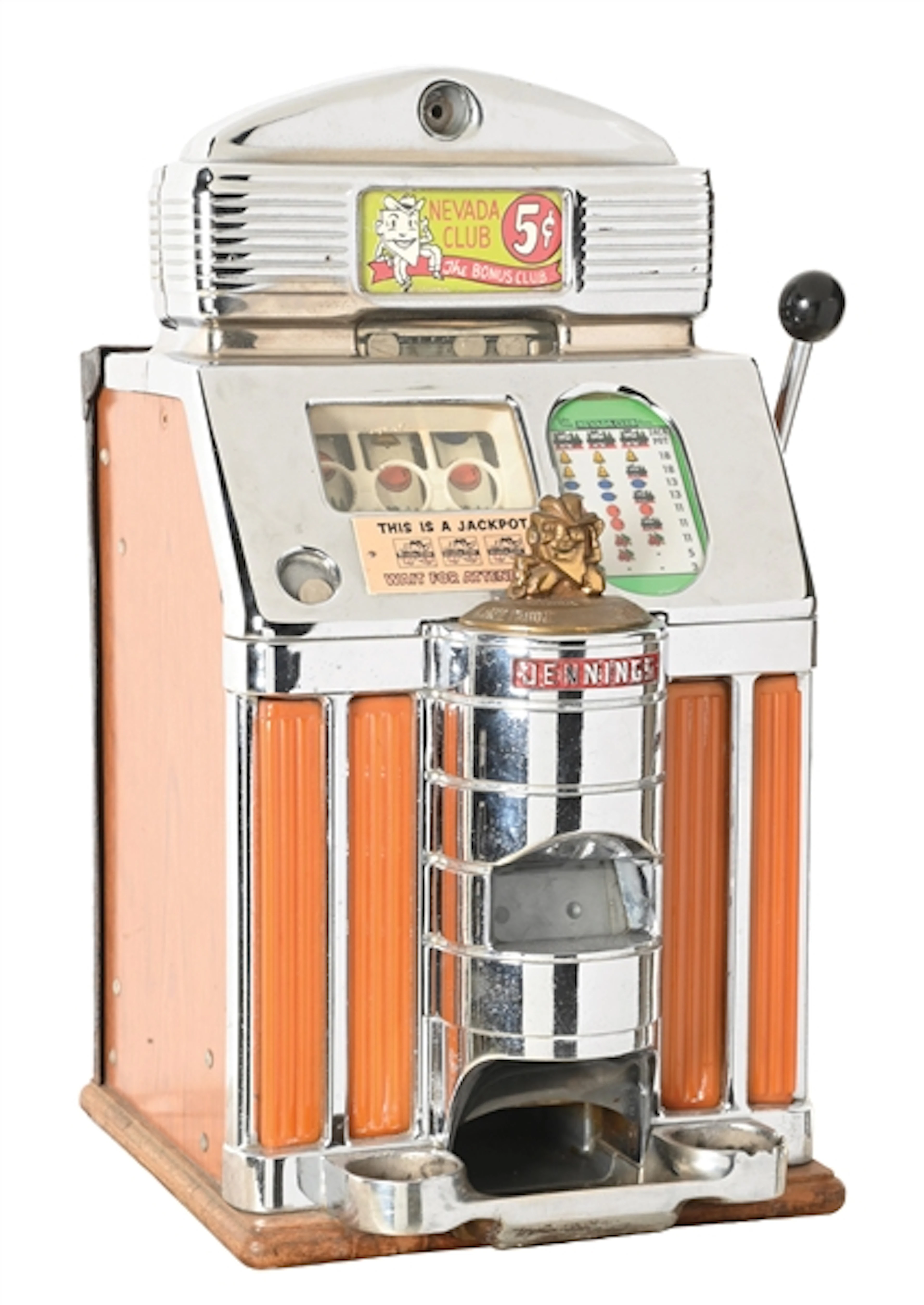 5¢ JENNINGS NEVADA CLUB SUN CHIEF LIGHT UP SLOT MACHINE