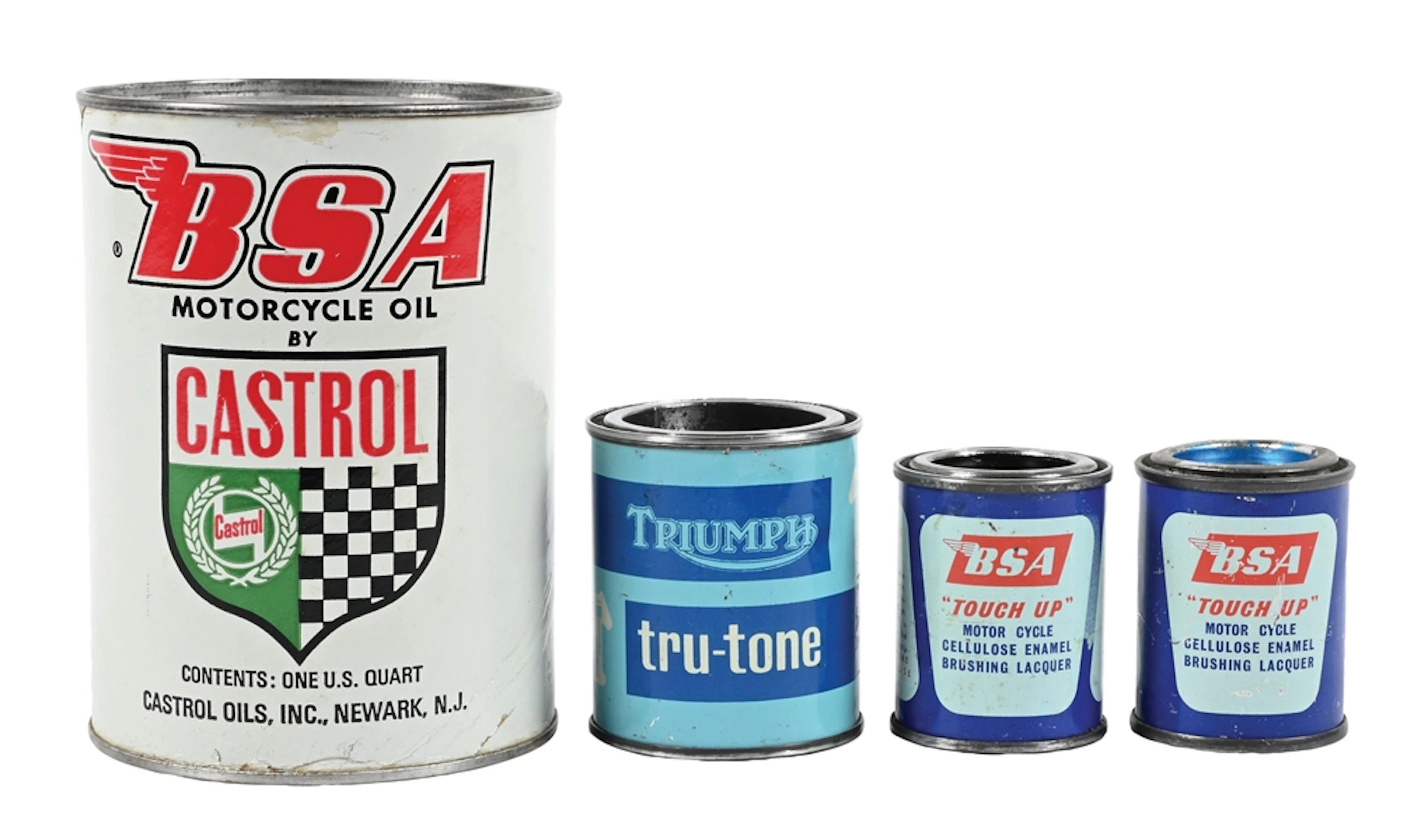 COLLECTION OF 4: BSA & TRIUMPH MOTORCYCLE OIL & "TOUCH UP" PAINT CANS