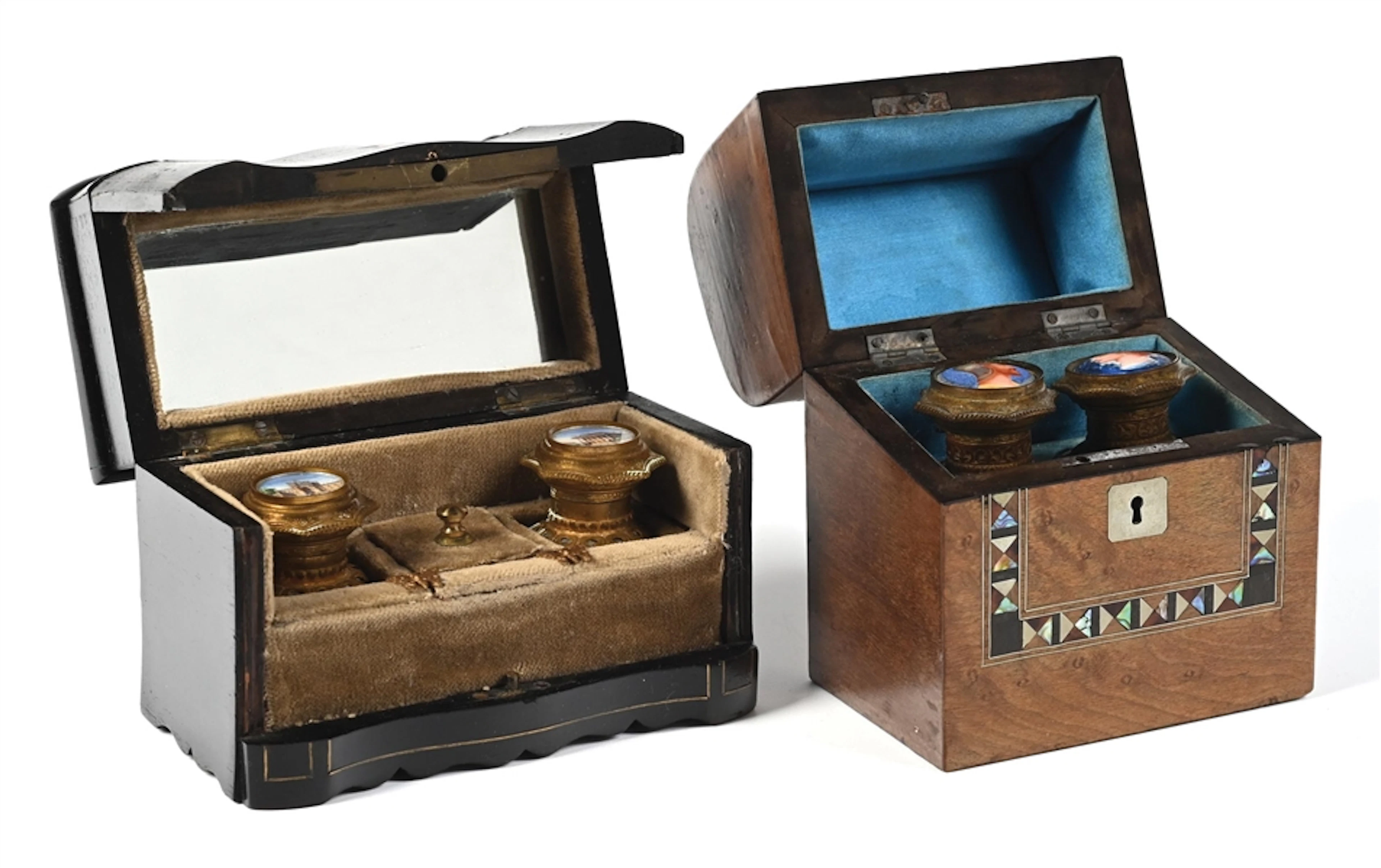 LOT OF 2: WOODEN PERFUME CASKETS