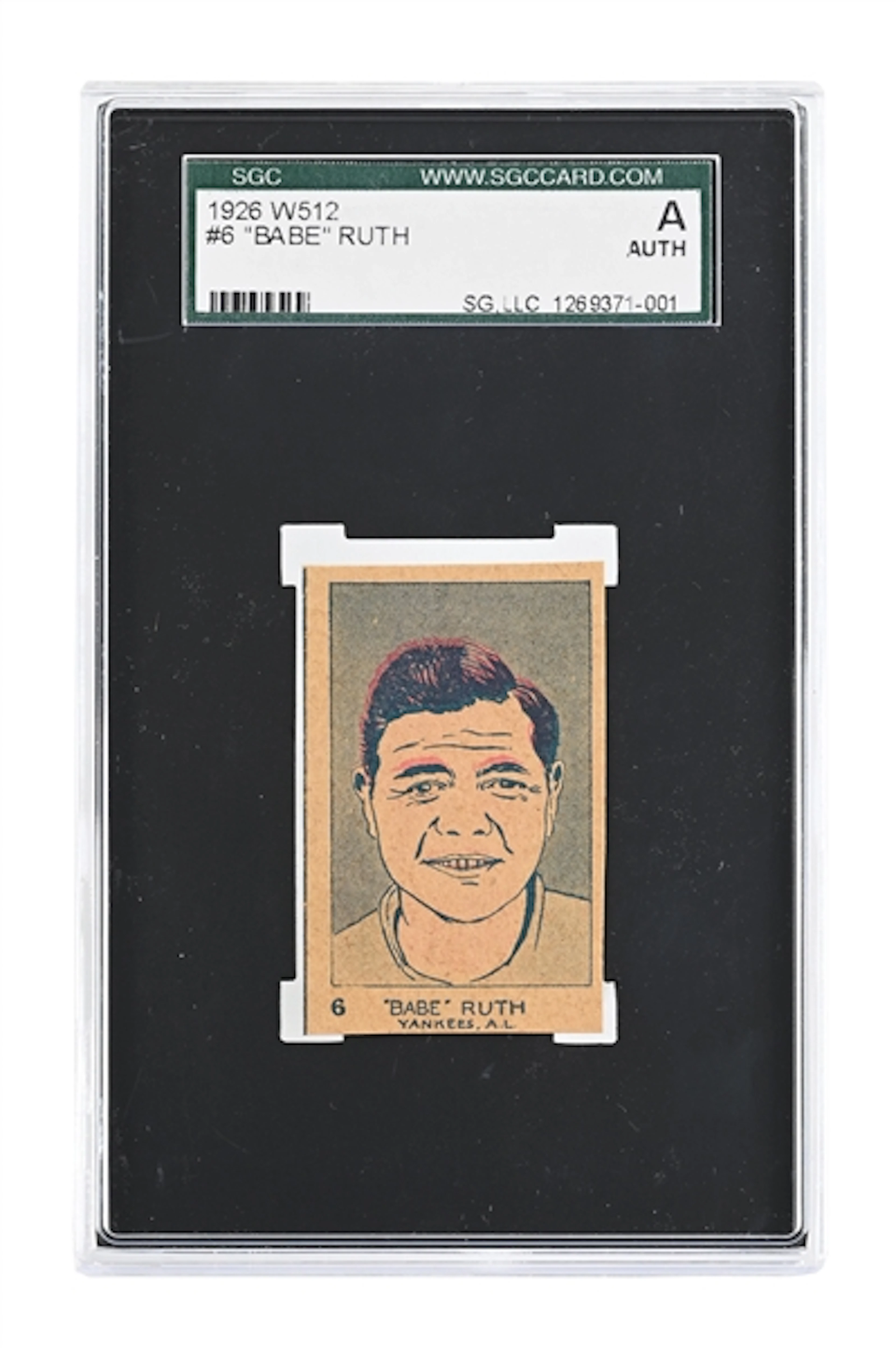 1926 W512 #6 BABE RUTH GRADED CARD SGC A AUTHENTIC