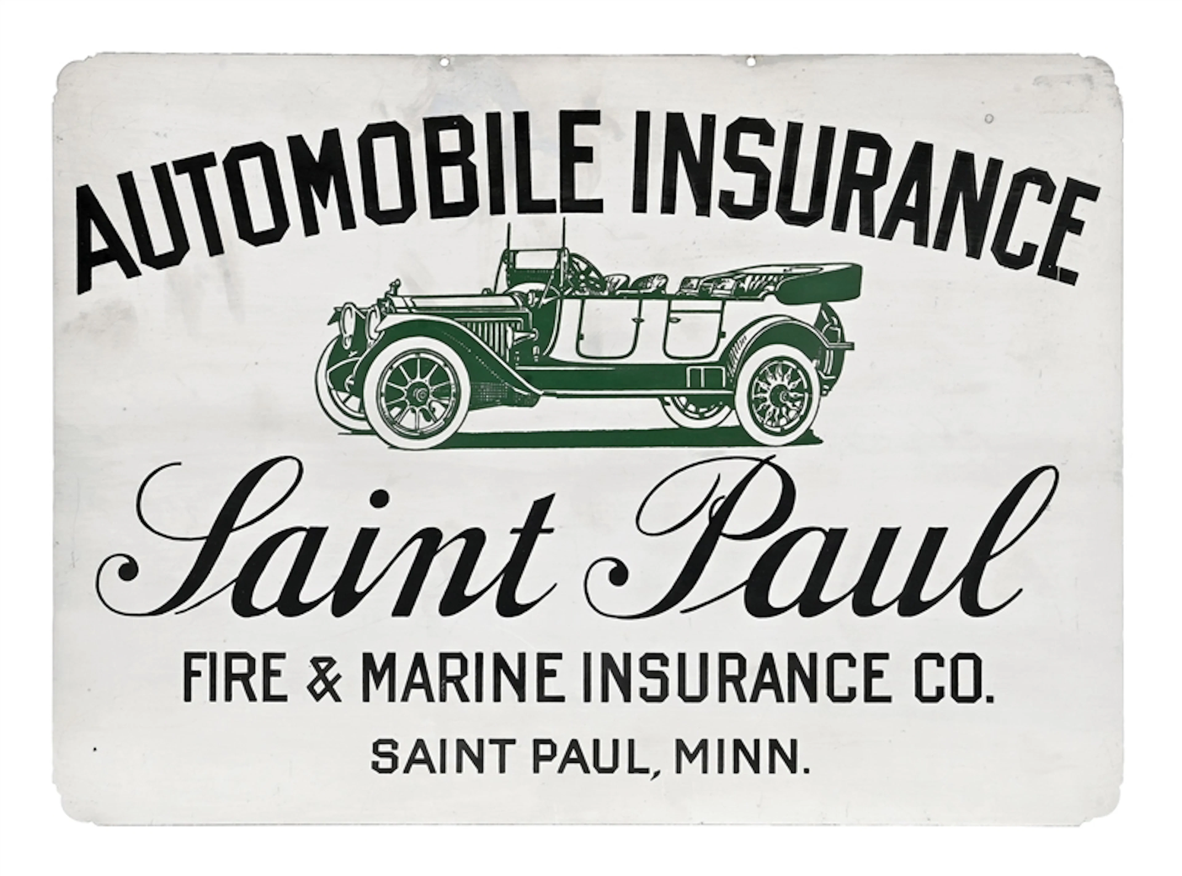 ST. PAUL FIRE & MARINE INSURANCE CO. STAMPED METAL SIGN WITH CHAIN