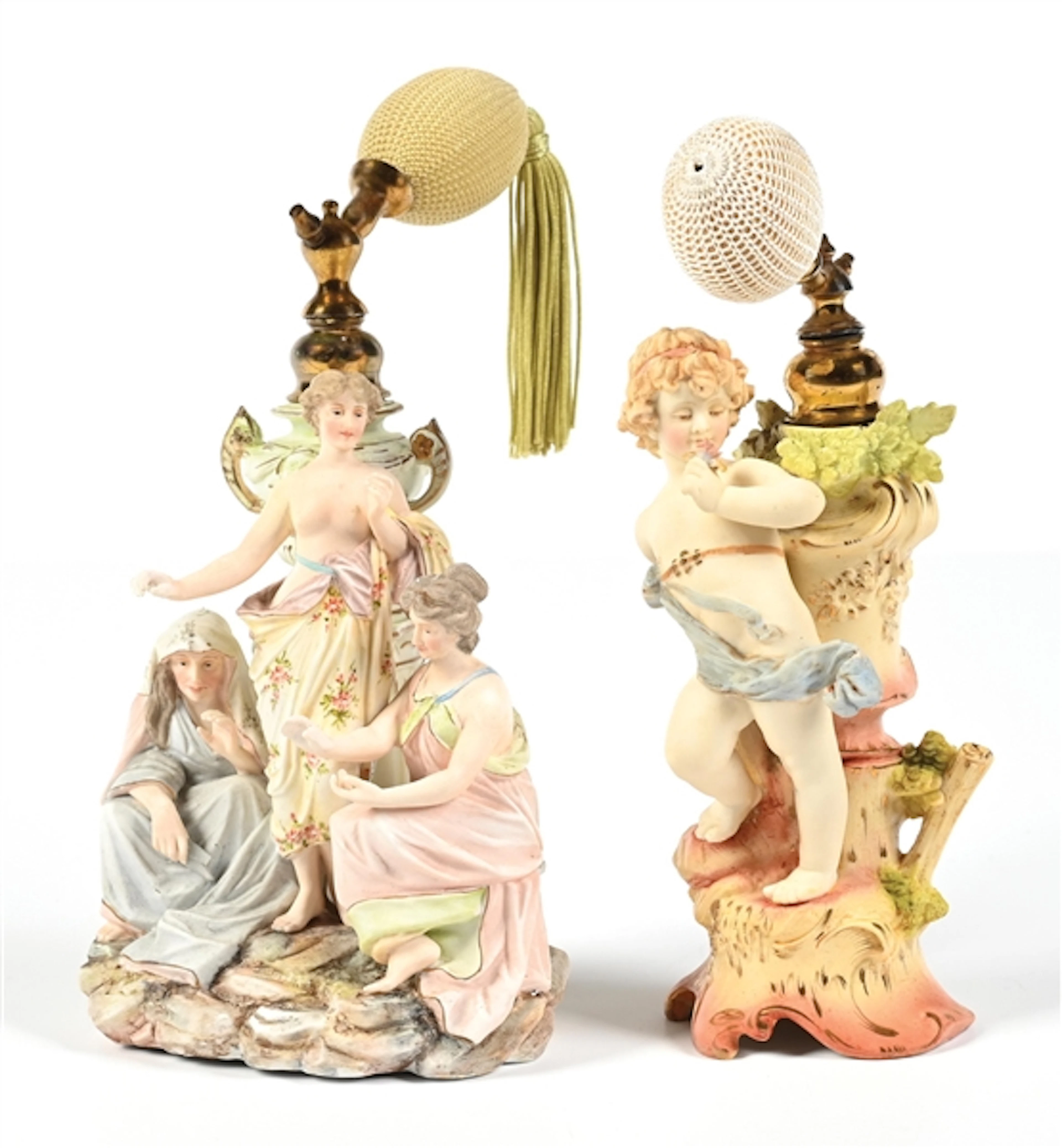 LOT OF 2: AELTESTE VOLKSTEDT BISQUE FIGURAL PERFUME ATOMIZERS