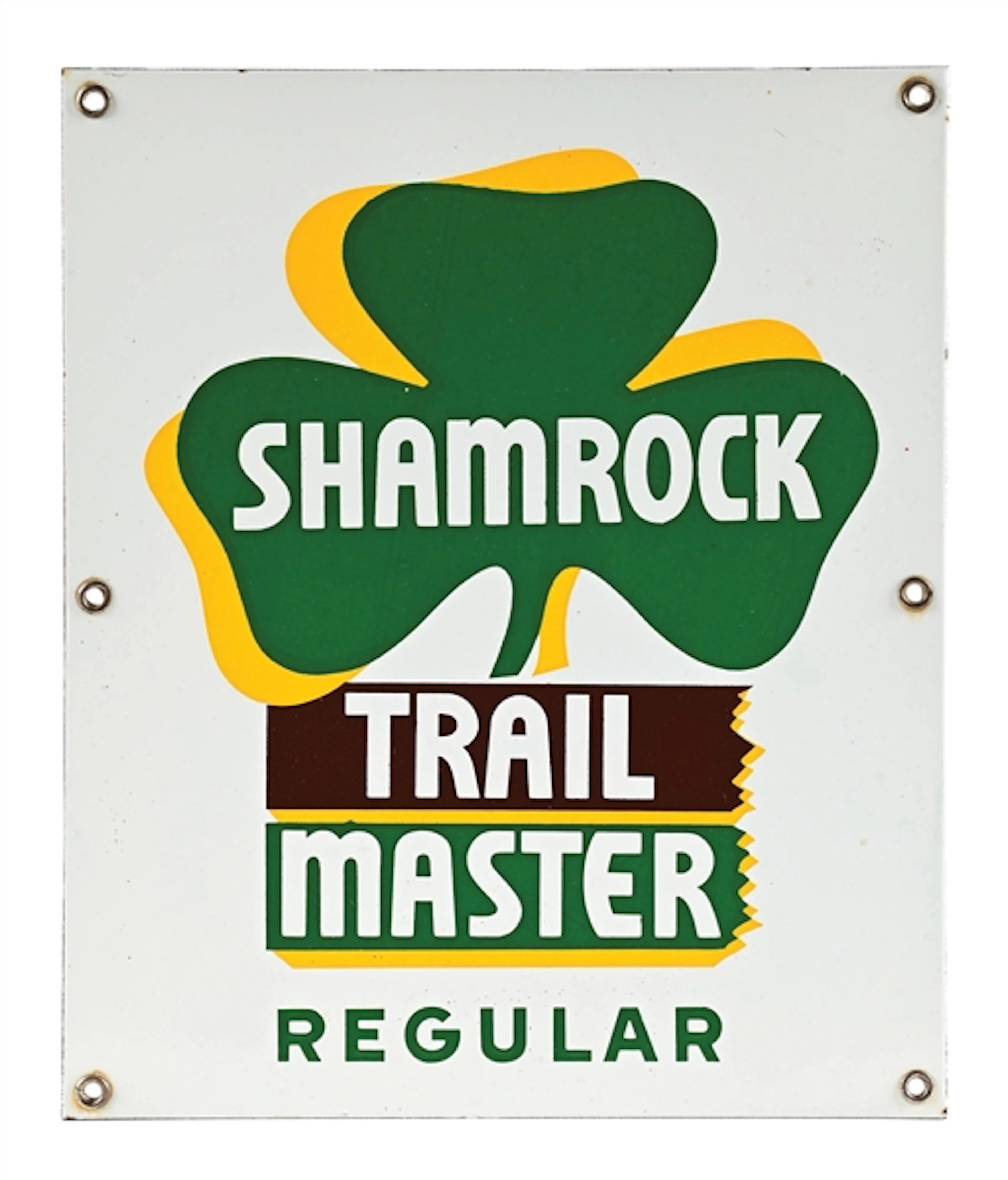 SHAMROCK TRAIL MASTER GASOLINE PORCELAIN PUMP PLATE SIGN