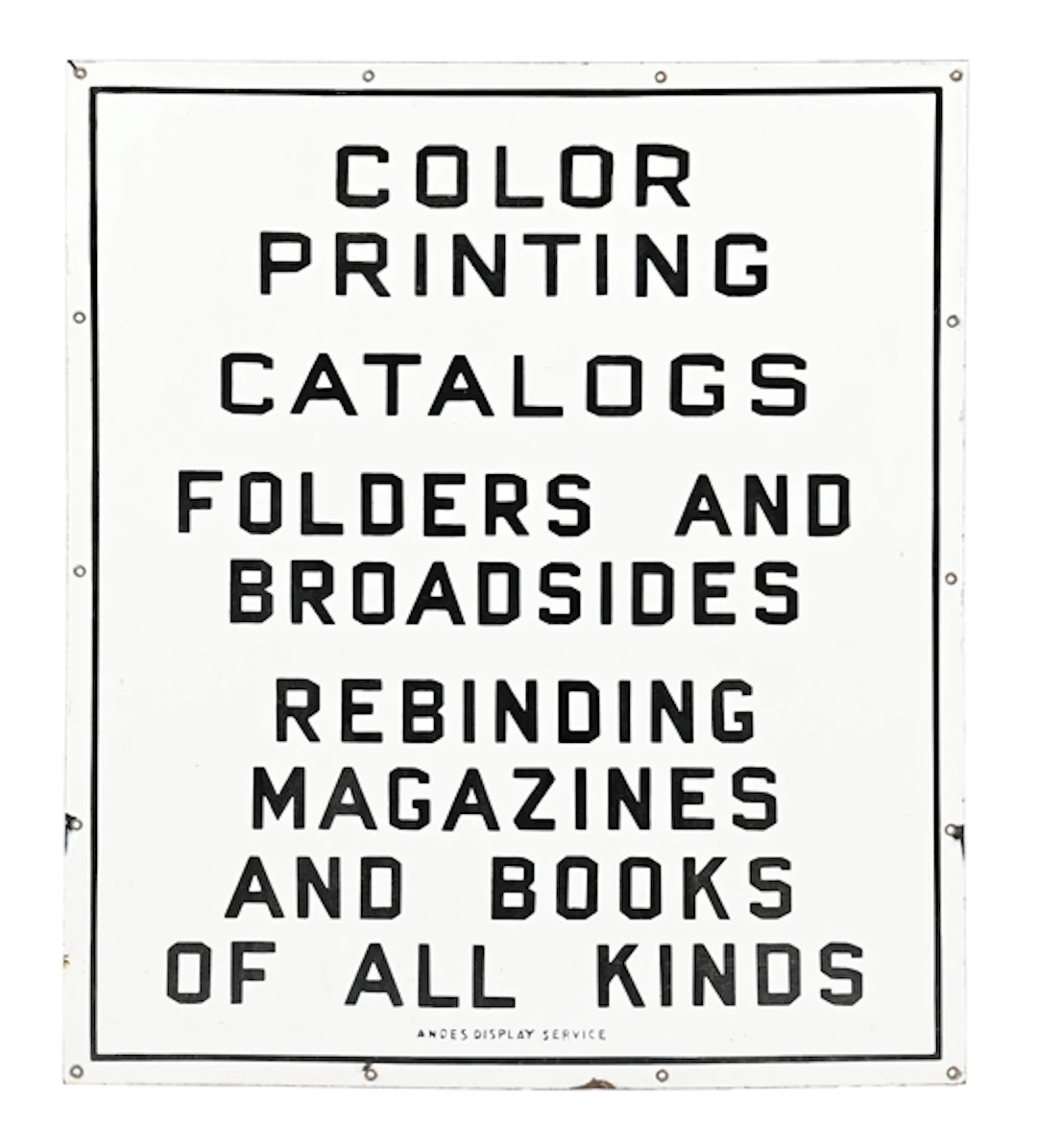 ANDES DISPLAY SERVICE PORCELAIN ADVERTISING SIGN.