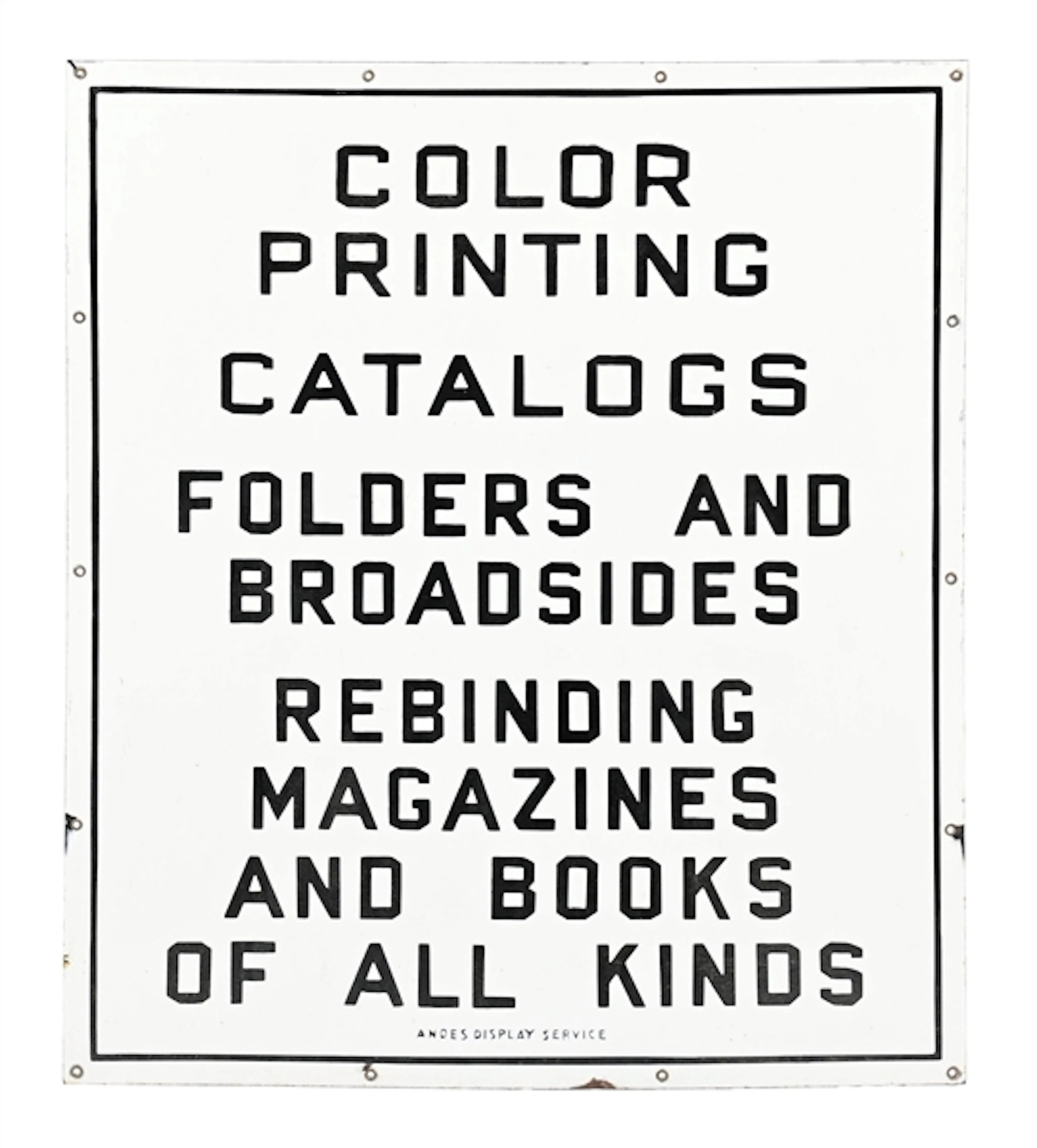 ANDES DISPLAY SERVICE PORCELAIN ADVERTISING SIGN.