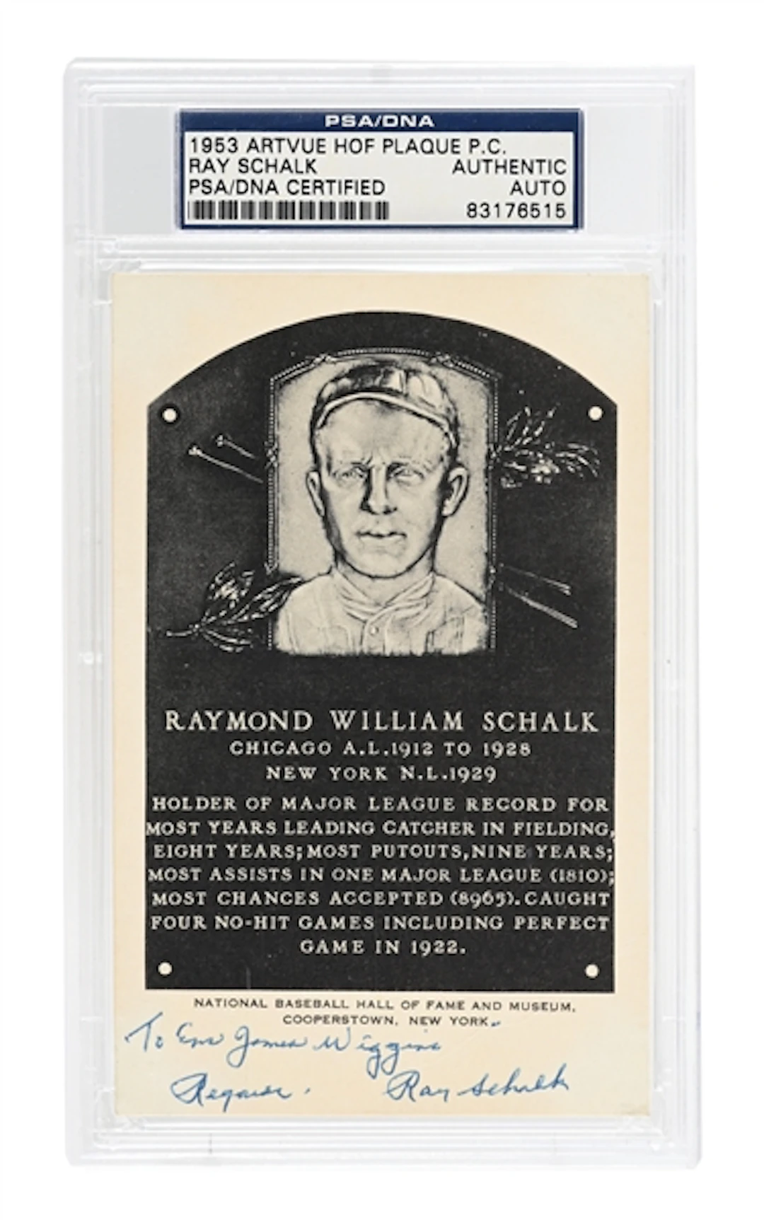RAY SCHALK SIGNED ARTVUE HOF PLAQUE PSA/DNA