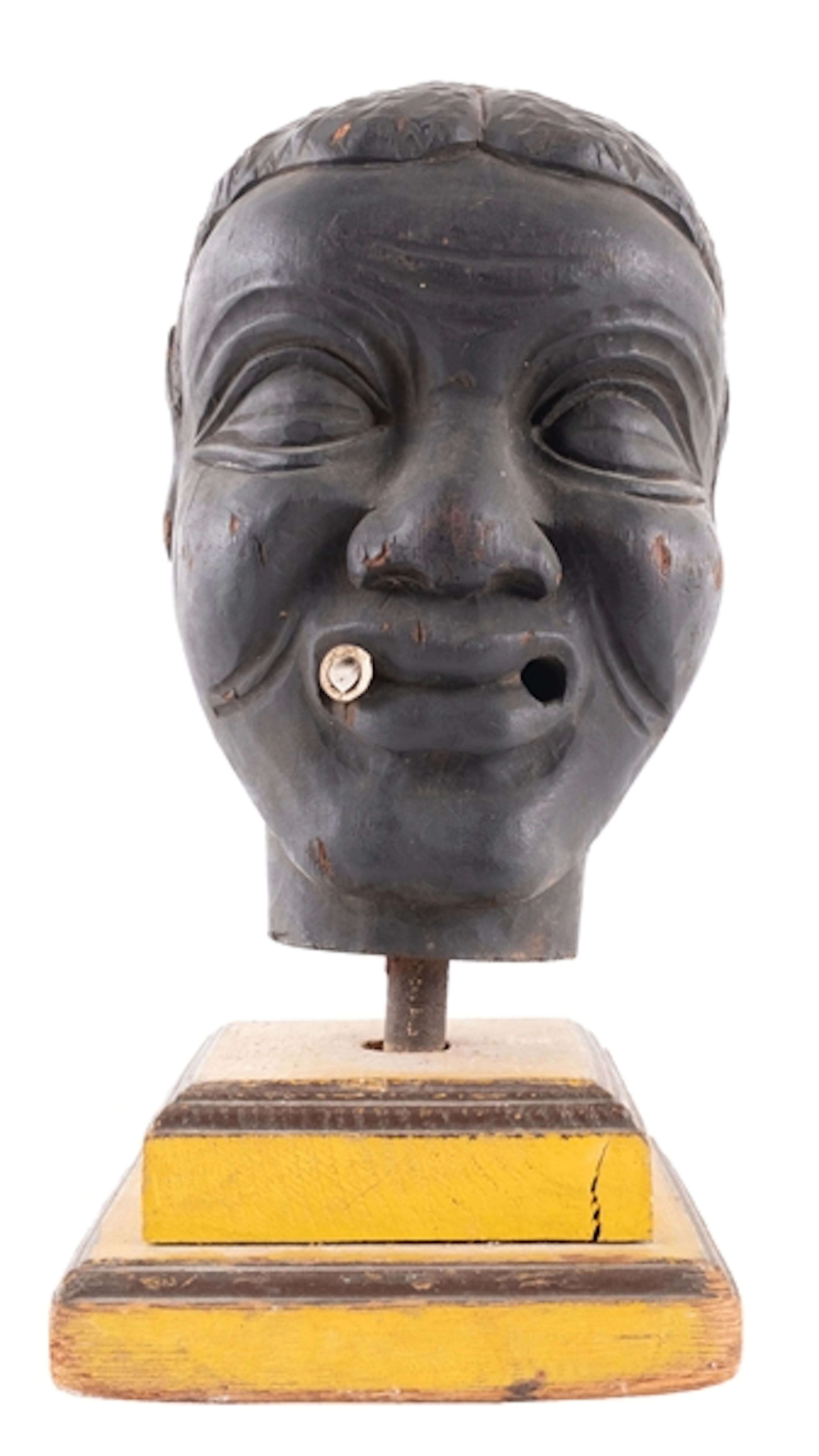 BLACK AMERICANA WOODEN CARNIVAL HEAD ON YELLOW STAND