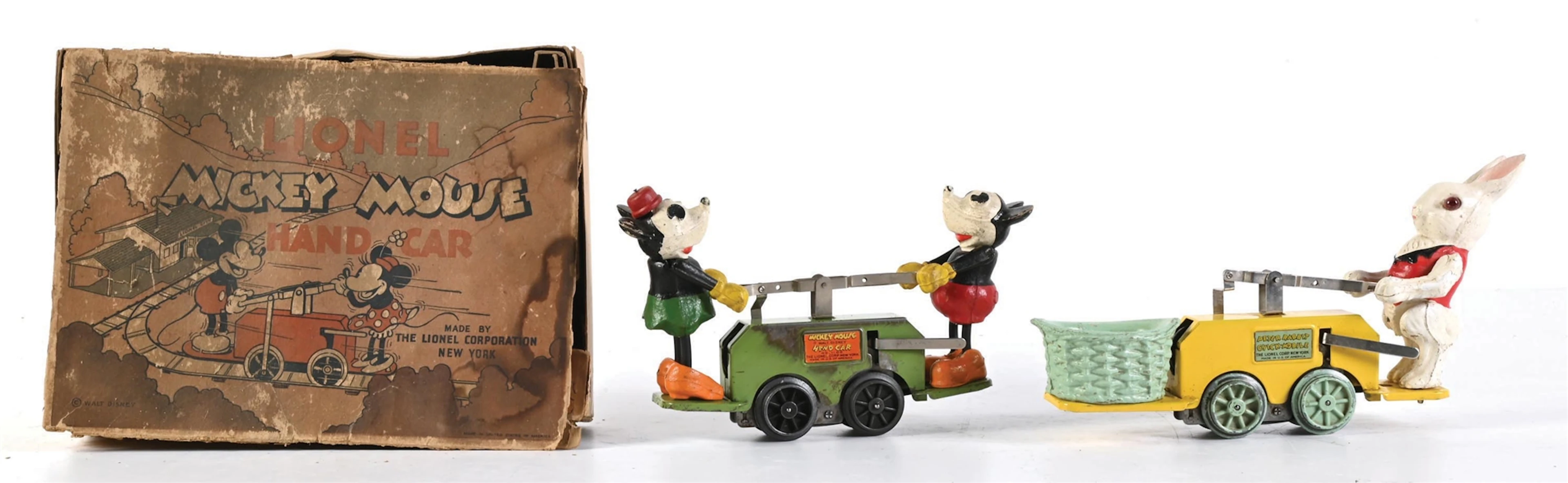 LOT OF 2: LIONEL MICKEY MOUSE AND PETER RABBIT HAND CARS W/ BOX