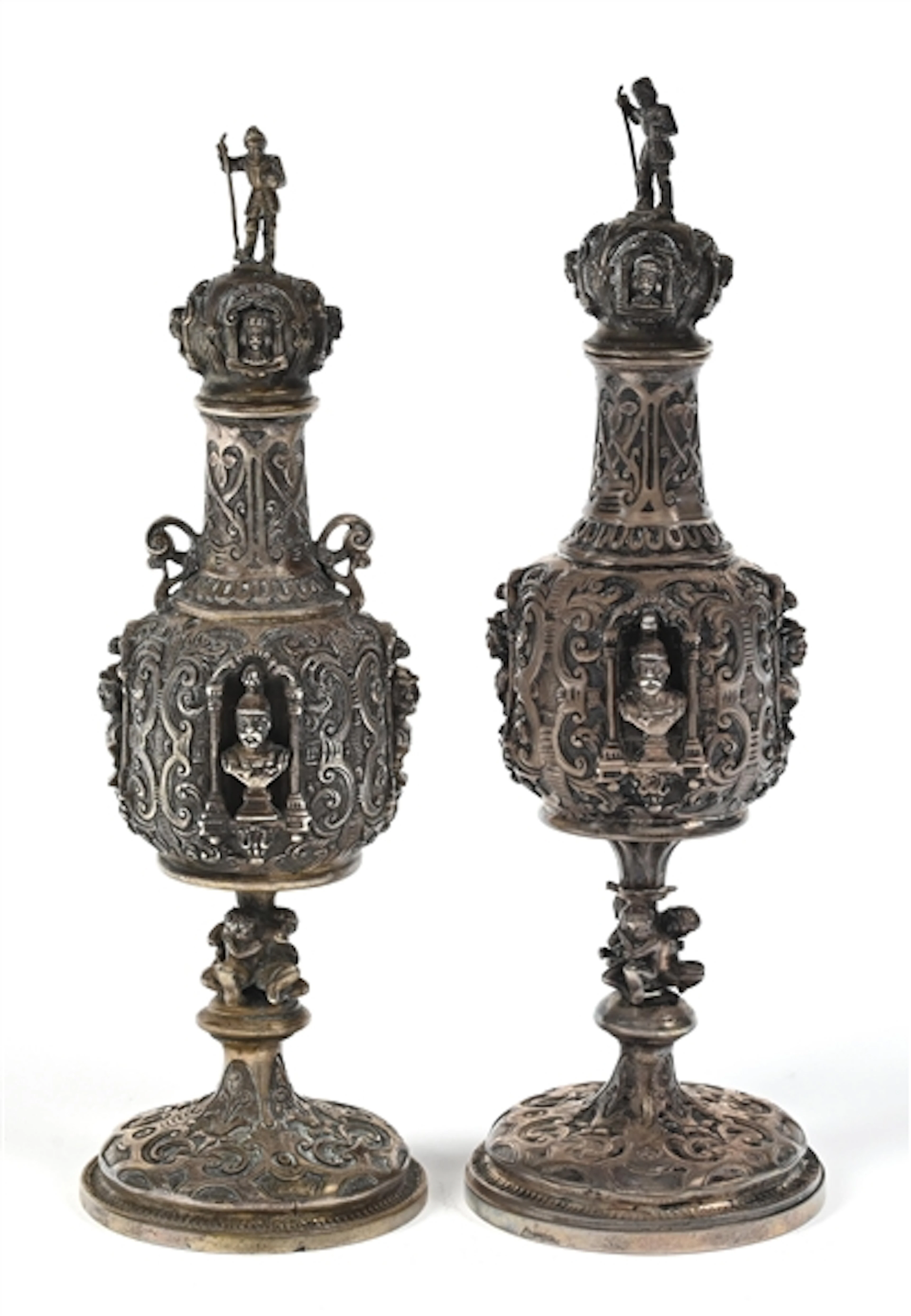 LOT OF 2: REPOUSSÉ STYLE SILVER PERFUMES WITH ORNATE PATTERNS