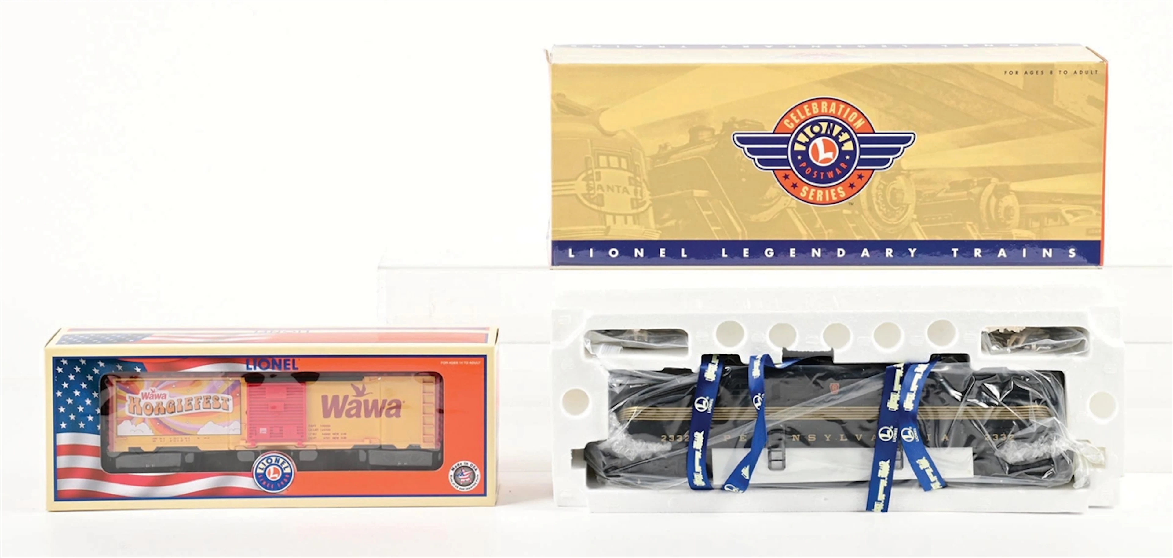 LOT OF 2: LIONEL O-GA. WAWA HOAGIEFEST BOX CAR & NO. 2332 PENNSYLVANIA