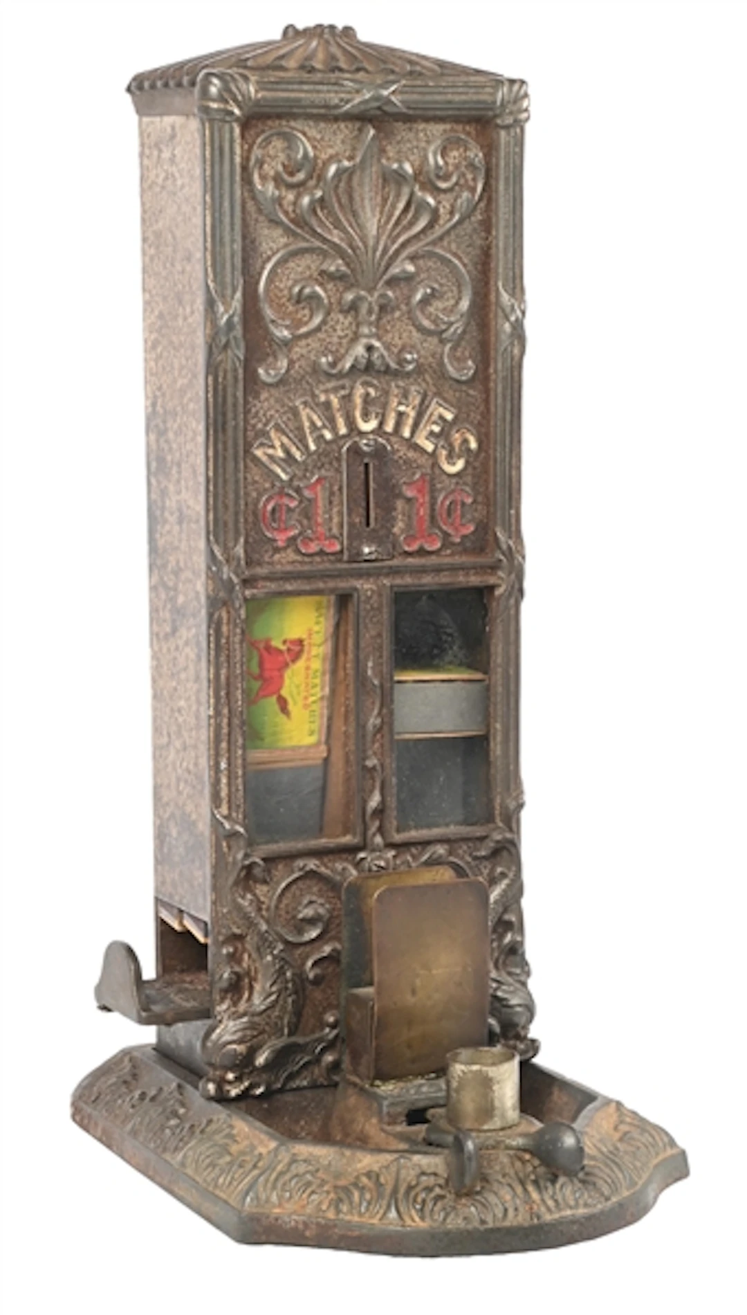 1¢ CAST IRON NORTHWESTERN "SELL-UM" MATCHBOX VENDING