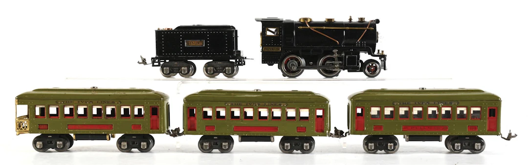 LOT OF 5: IVES LINES O-GA. TRANSITION SET NO. 258 LOCO W/ TENDER AND