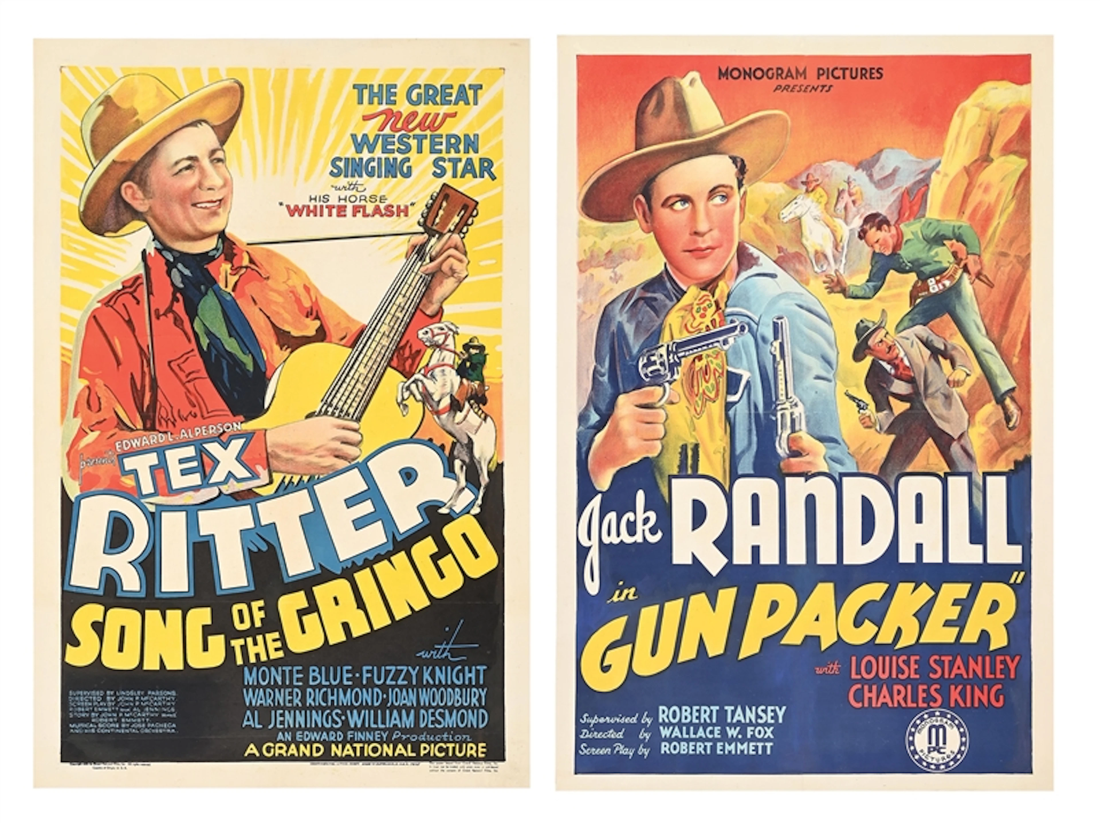LOT OF 2: "SONG OF THE GRINGO" & "GUN PACKER" LINEN-BACKED ONE-SHEET