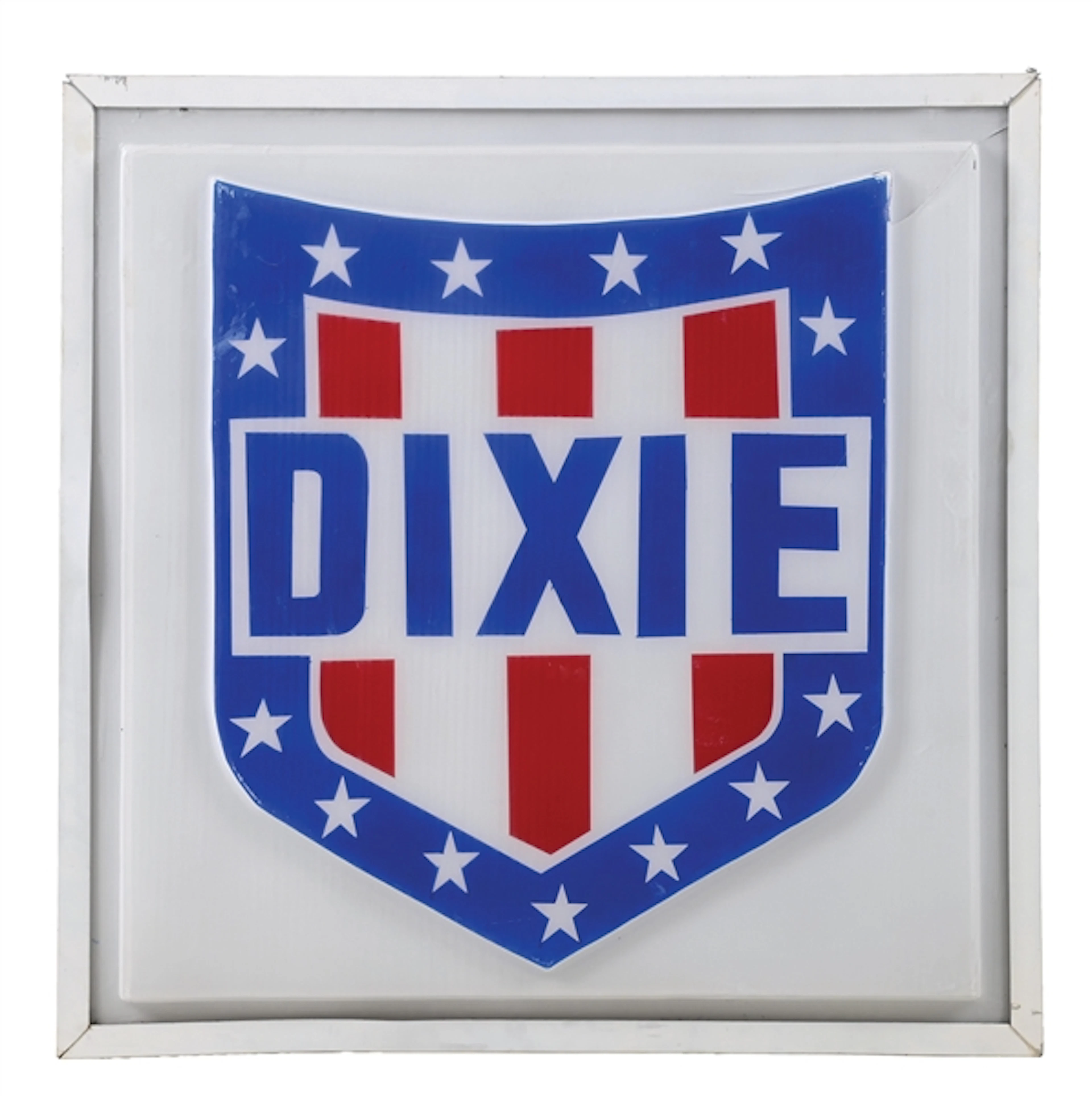 DIXIE GASOLINE EMBOSSED PLASTIC SHIELD LIGHT-UP SIGN
