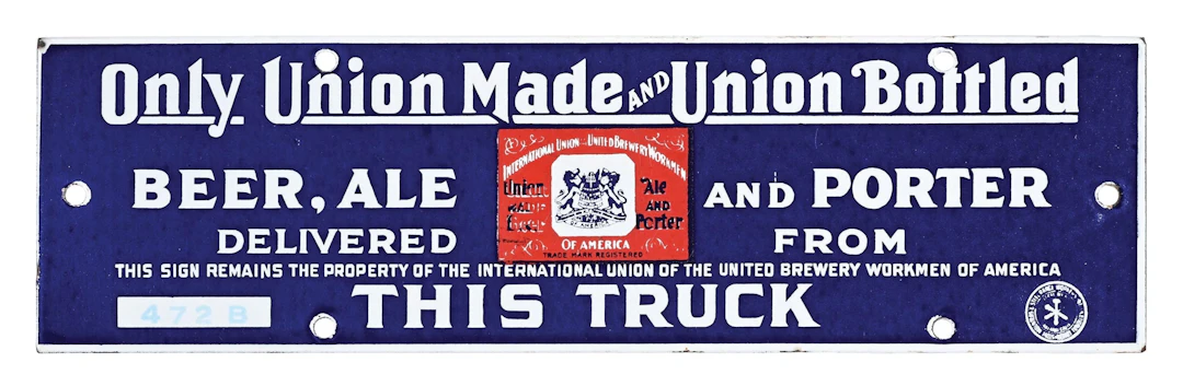 UNITED BREWERY WORKERS PORCELAIN DELIVERY TRUCK SIGN