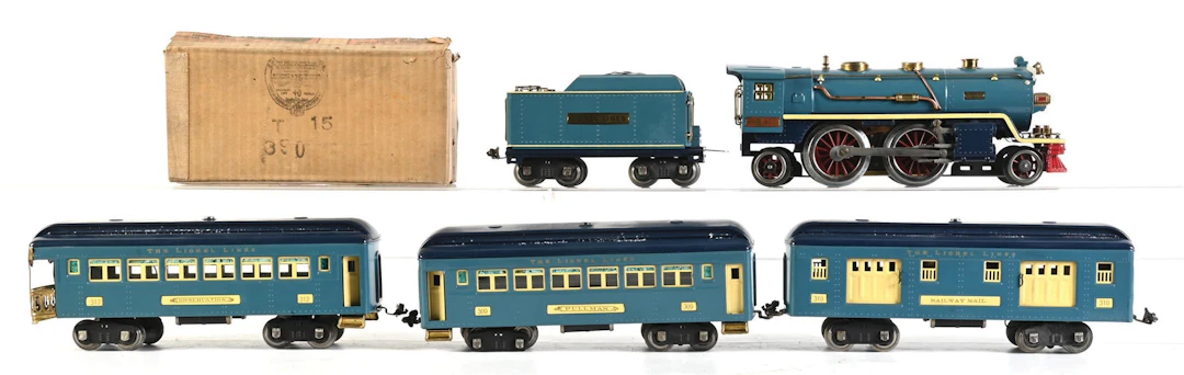 SET OF 5: LIONEL STANDARD GAUGE NO. 390-E TRAIN ENGINE W/ TENDER AND