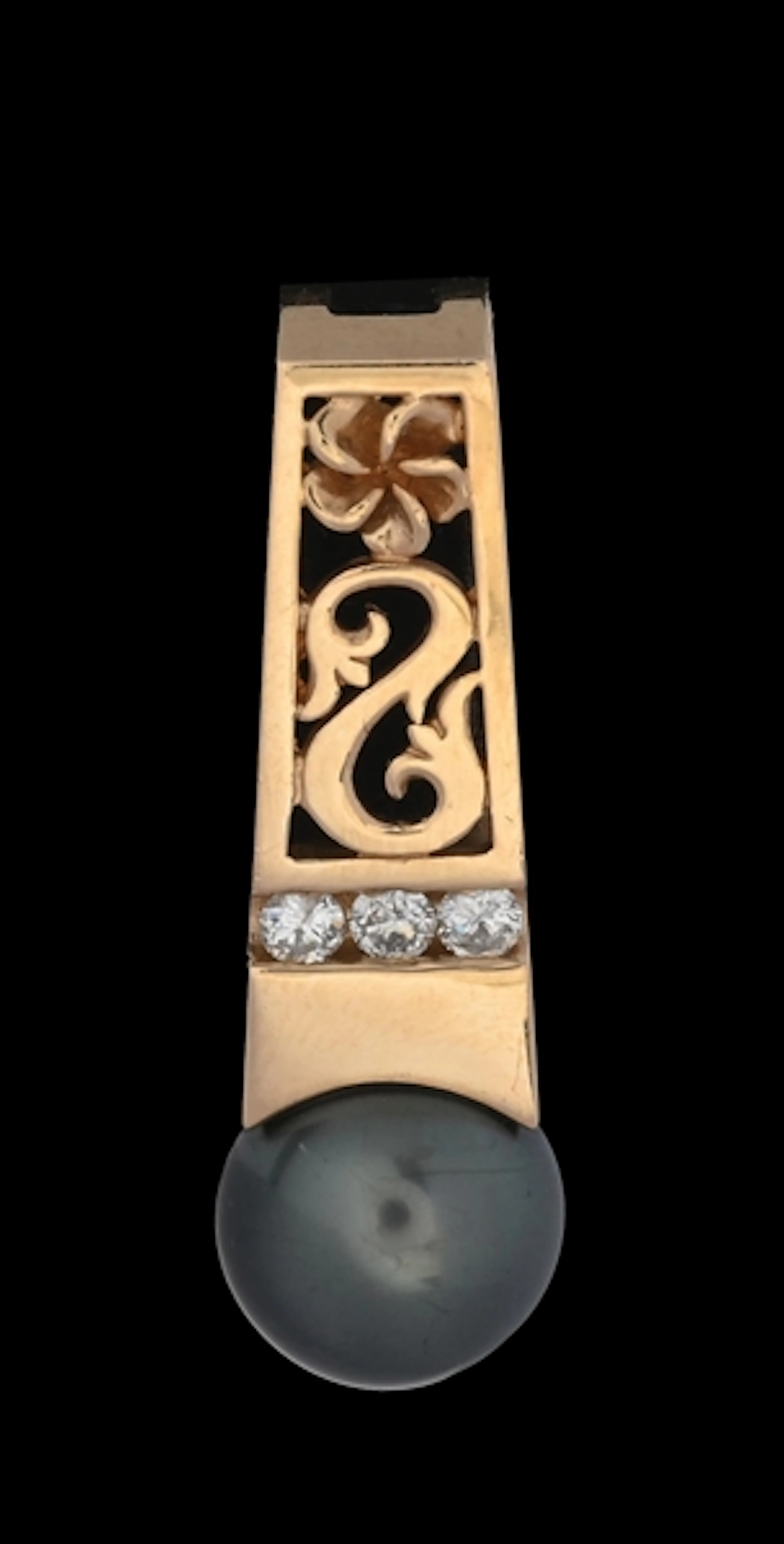 14K GOLD BLACK PEARL & DIAMOND PENDANT