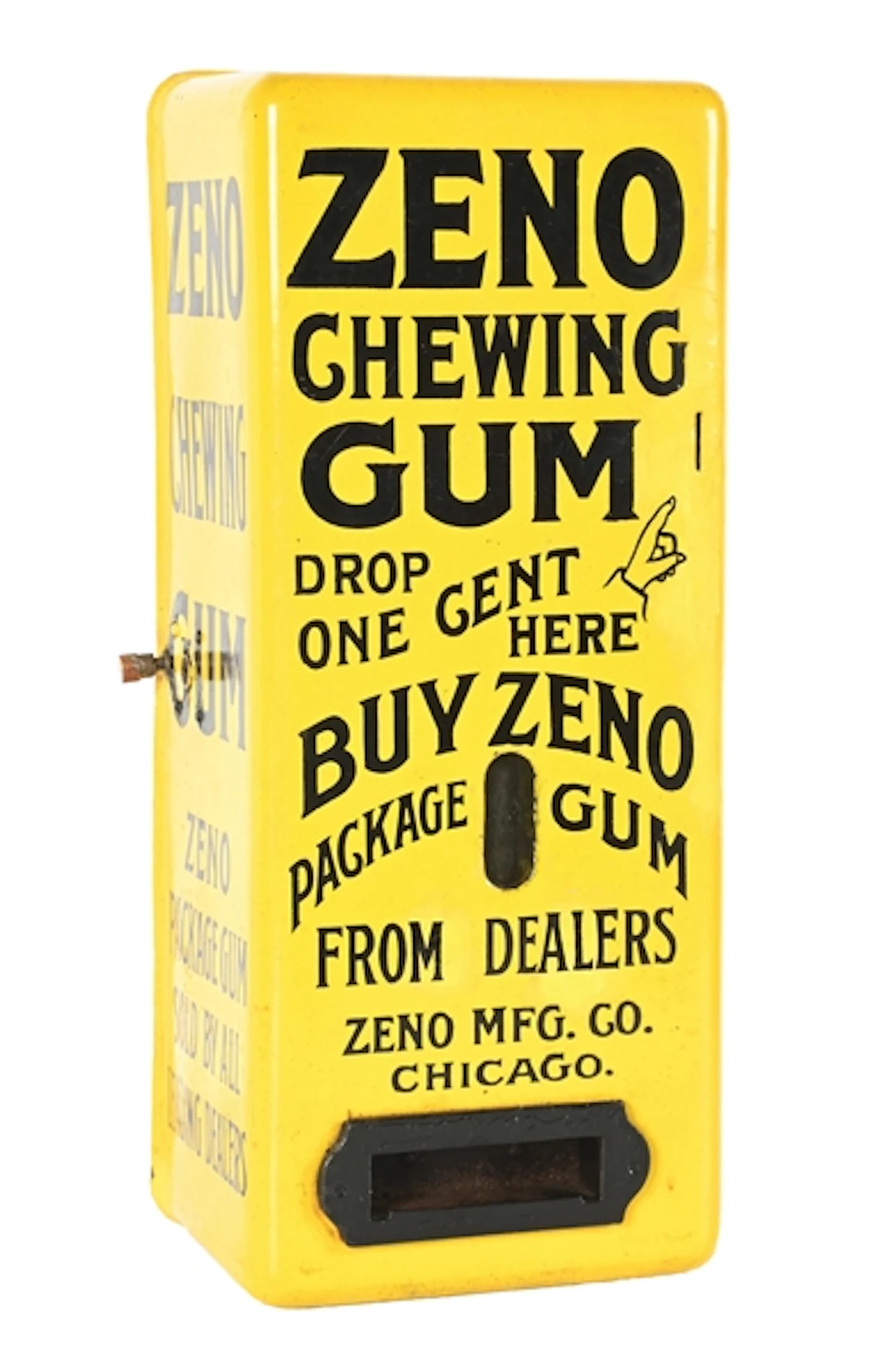 1¢ YELLOW PORCELAIN ZENO STICK GUM VENDING MACHINE
