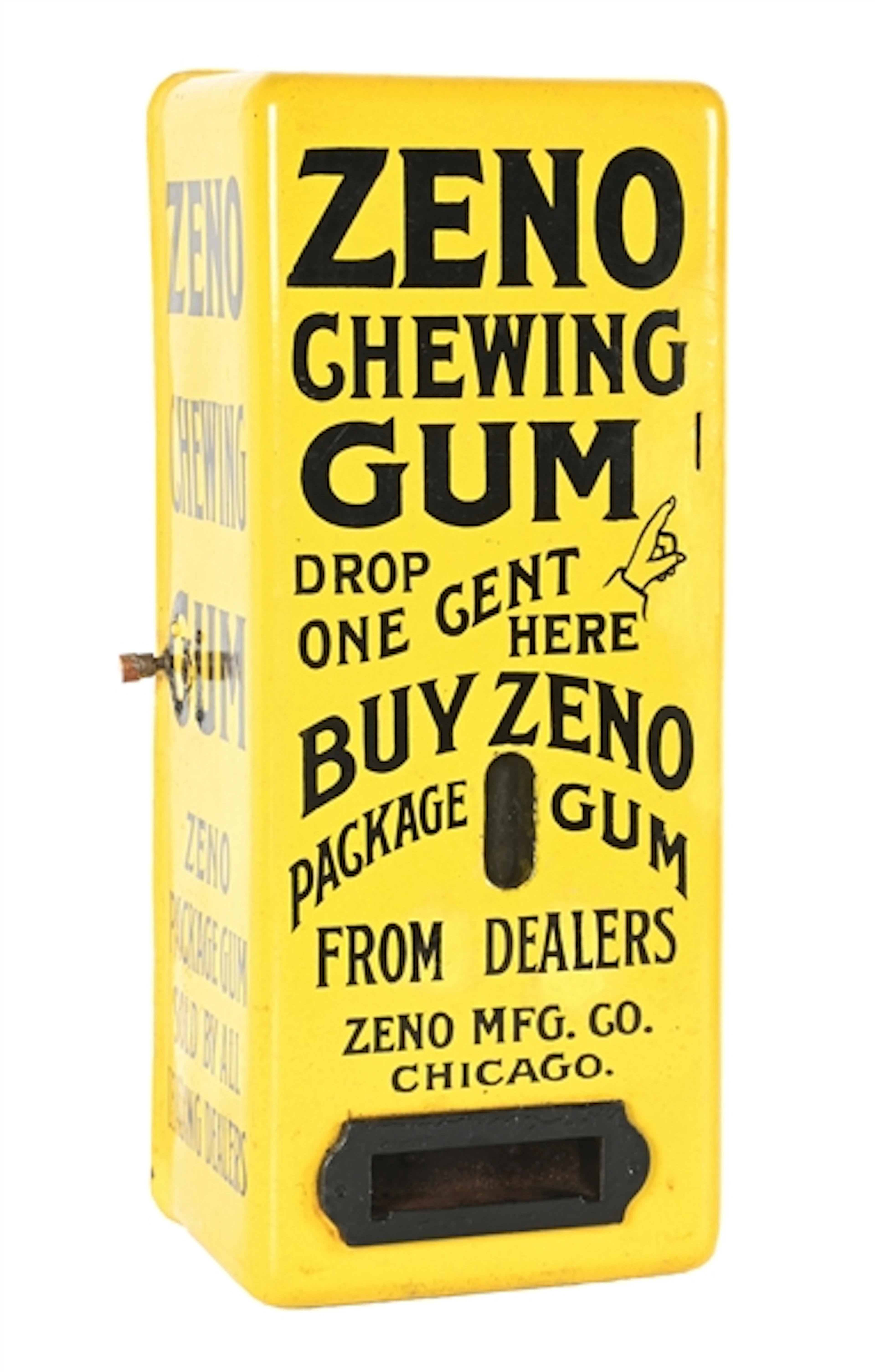 1¢ YELLOW PORCELAIN ZENO STICK GUM VENDING MACHINE