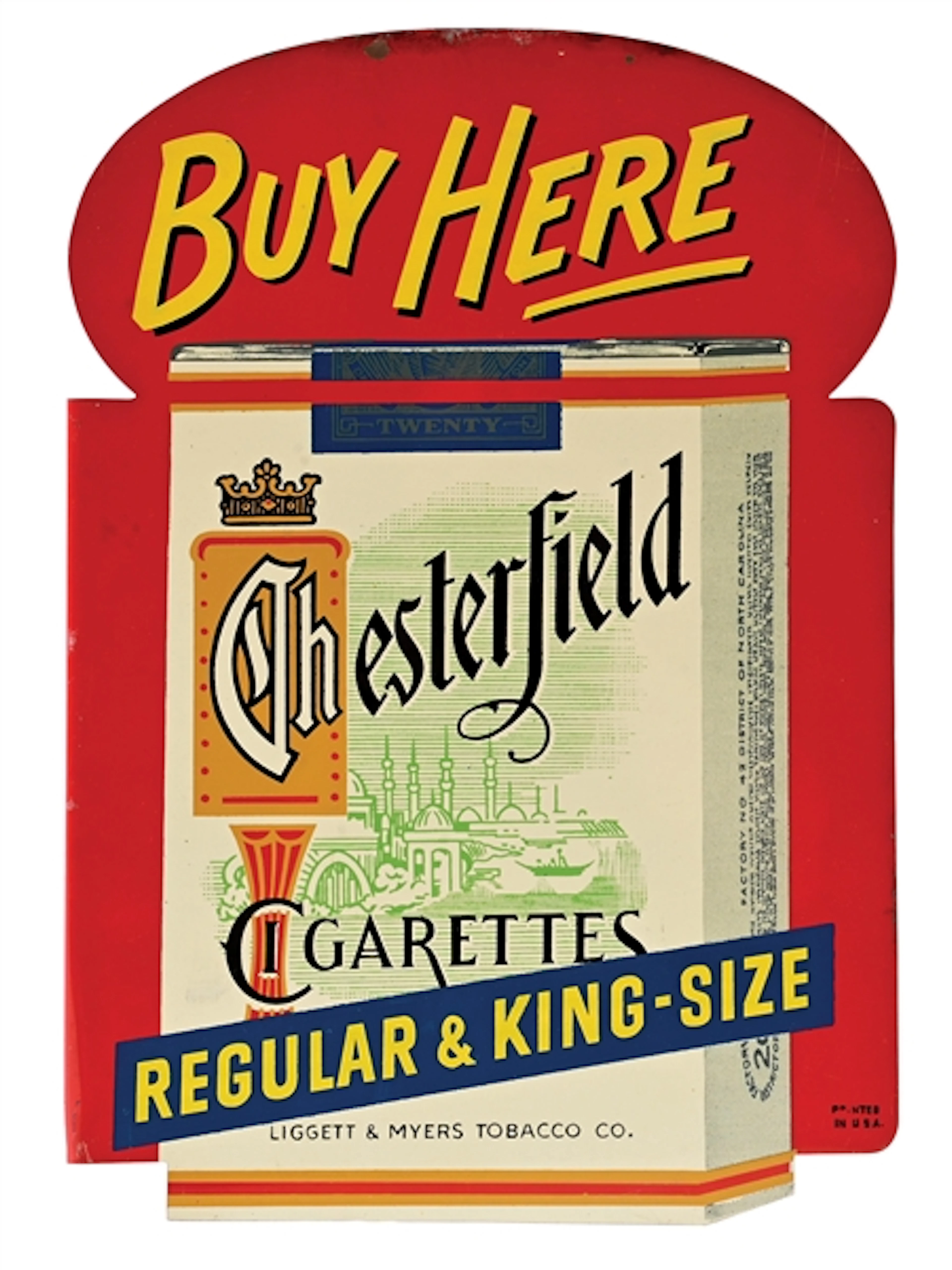 BUY HERE CHESTERFIELD CIGARETTES TIN FLANGE SIGN