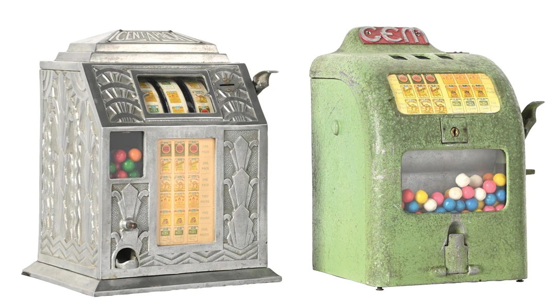 A PAIR OF TRADE STIMULATORS: CENT-A-PACK AND GEM W/ GUM VENDING