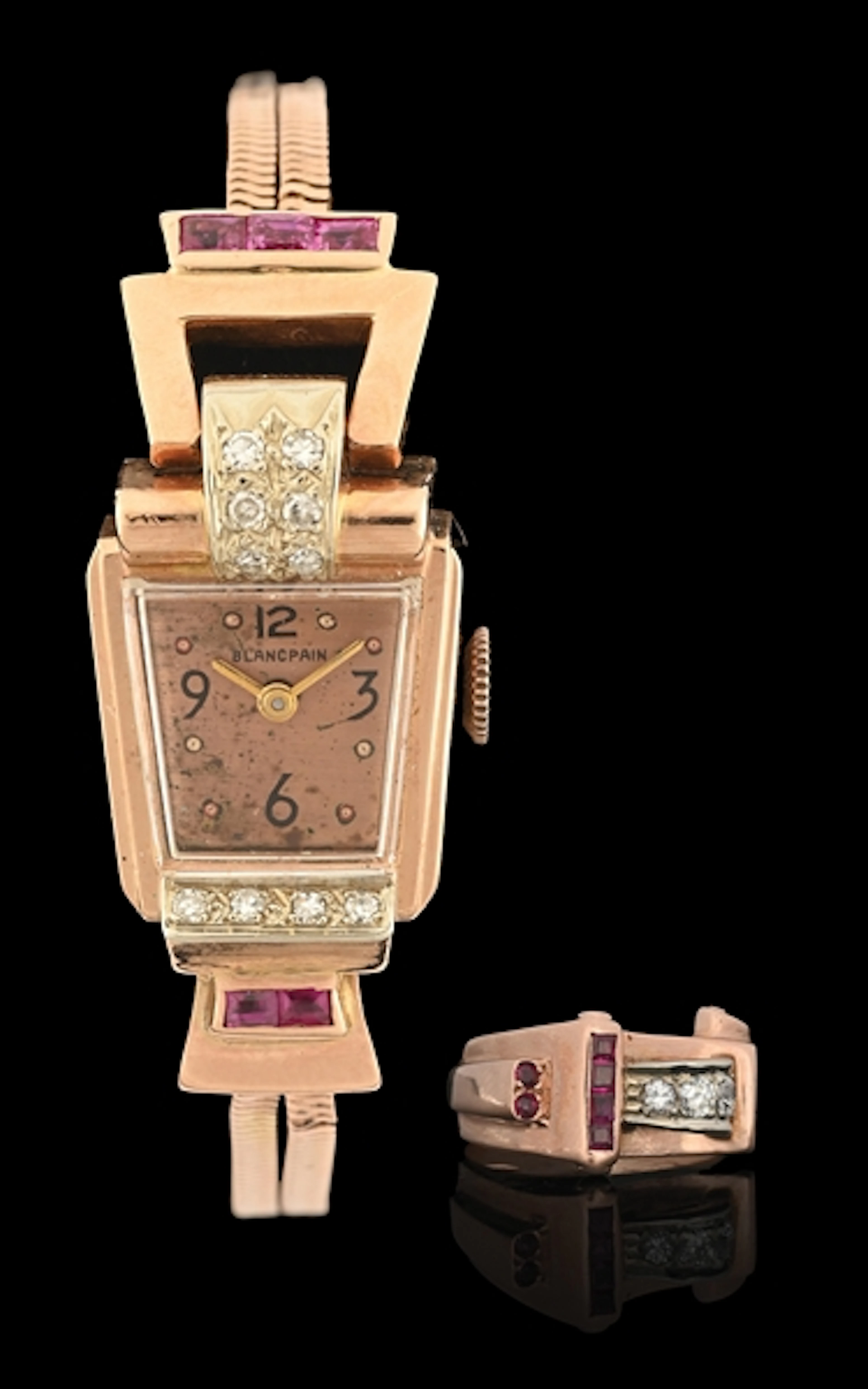 14K ROSE & WHITE GOLD RUBY & DIAMOND WATCH & RING SET