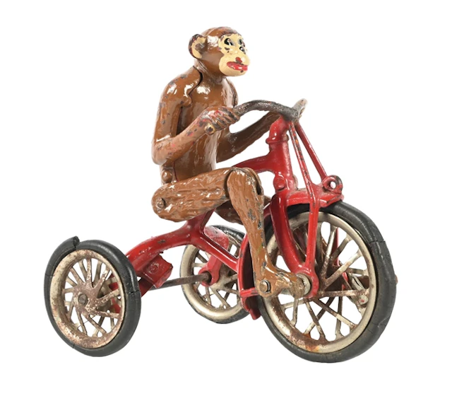 HUBLEY MFG. CO. CAST IRON MONKEY RIDING TRICYCLE TOY & PARTS