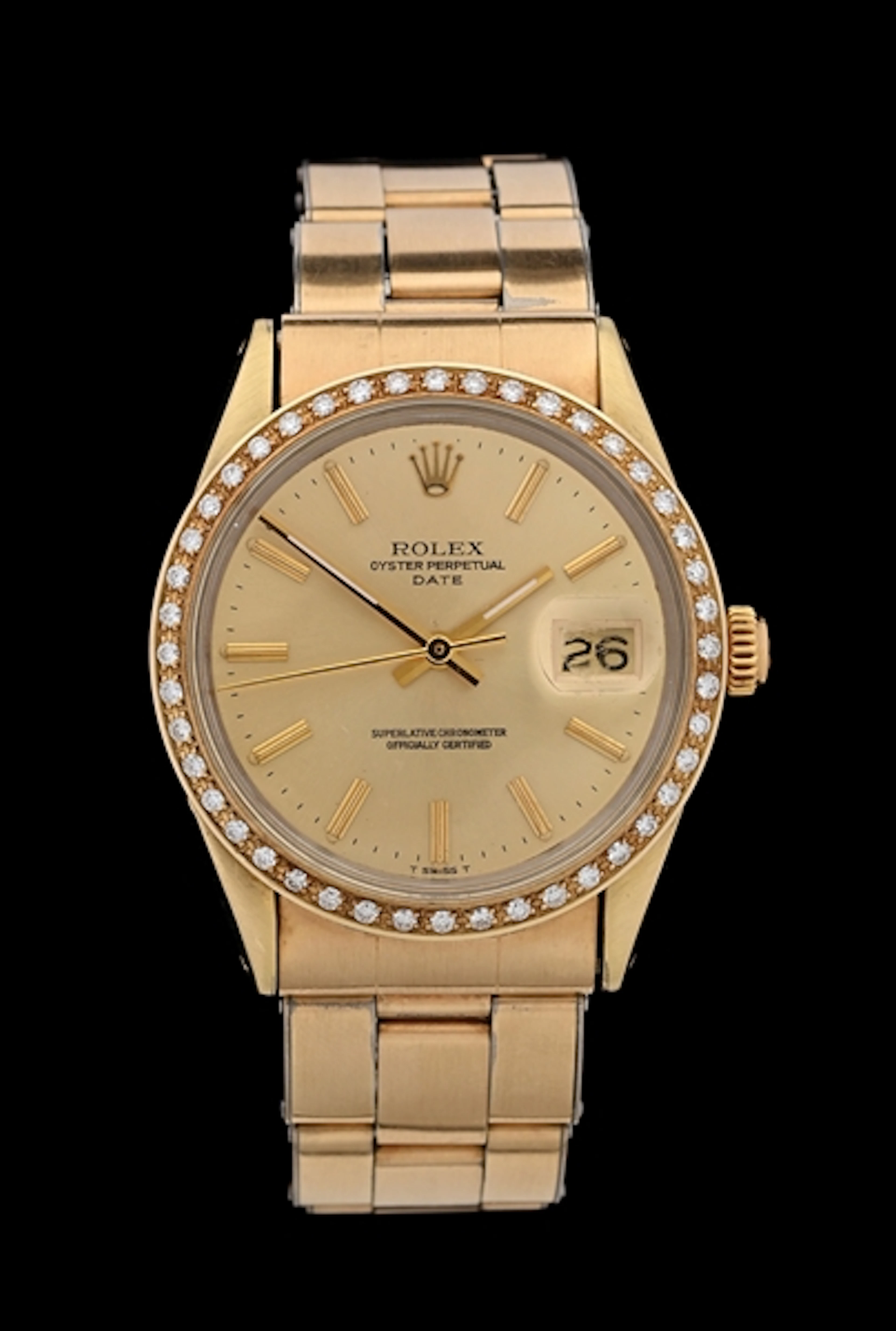 ROLEX DATE 34 GOLD CAP, REF. 1550 W/CARD